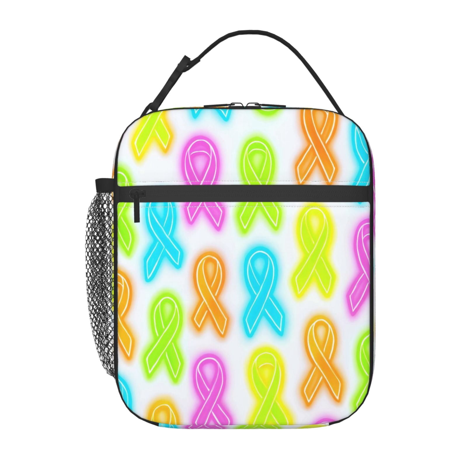 Lunch Bag For Women Men Insulated Portable Lunch Box Bento Box Office Picnic Travel Cooler Bag Cancer Awareness Ribbon Pattern - Neon Vibrance