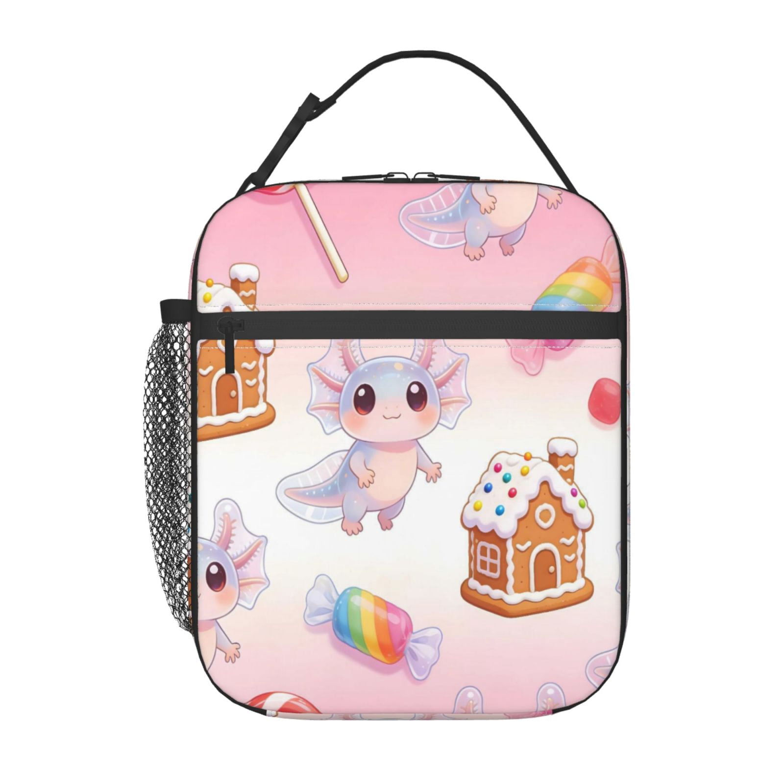 Lunch Bag For Women Men Insulated Portable Lunch Box Bento Box Office Picnic Travel Cooler Bag Candy Cookie House Axolotl