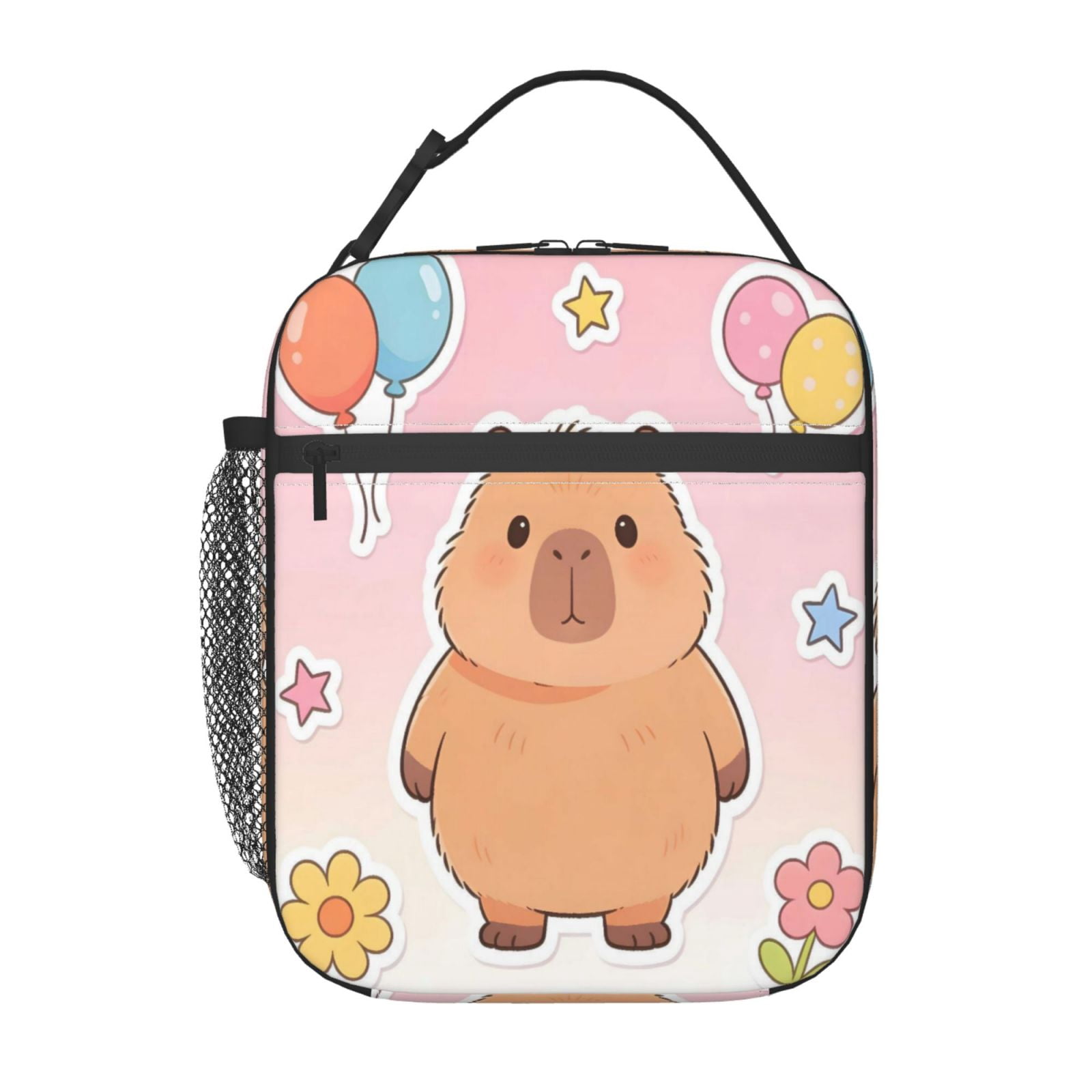 Lunch Bag For Women Men Insulated Portable Lunch Box Bento Box Office Picnic Travel Cooler Bag Capybara Balloon Flower Star