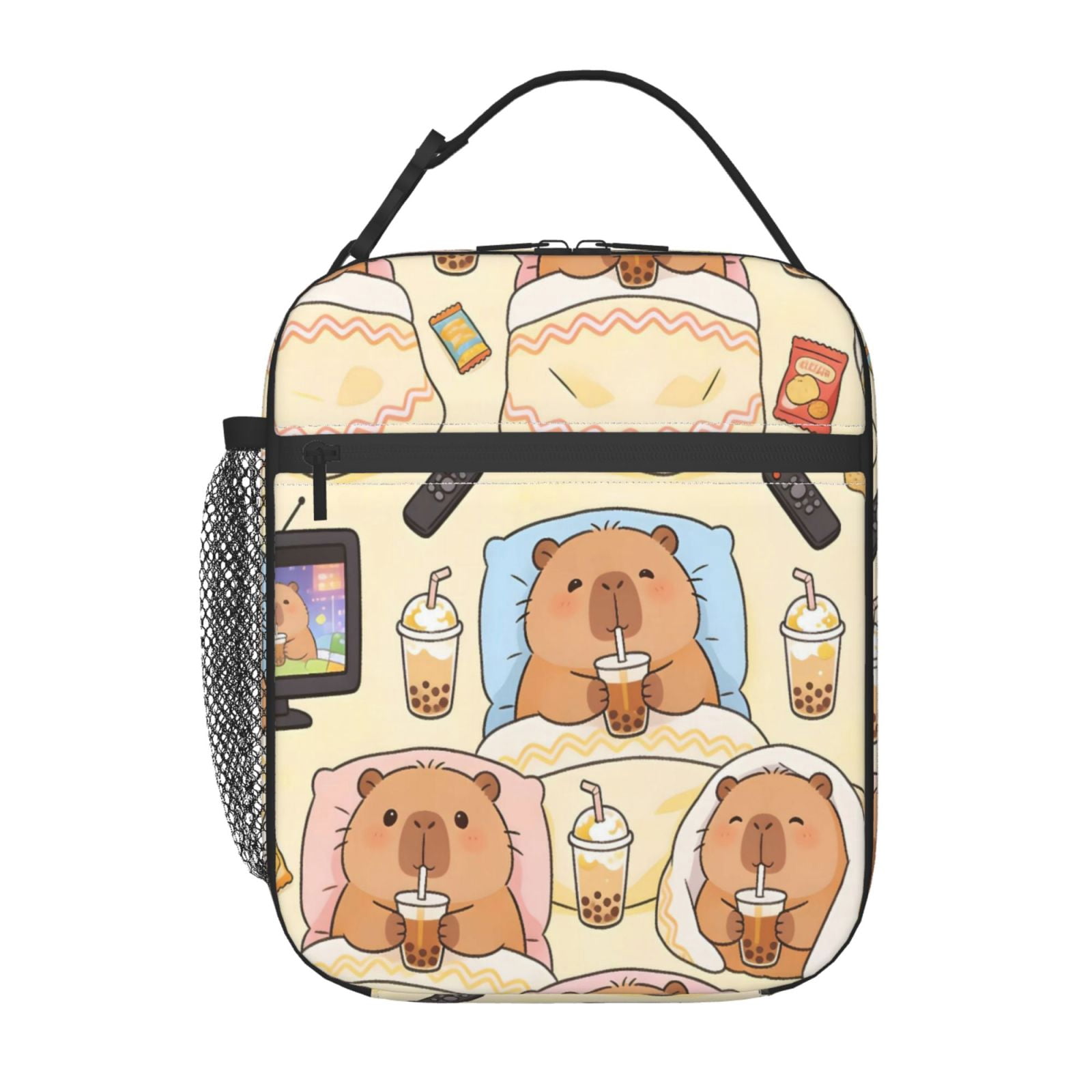 Lunch Bag For Women Men Insulated Portable Lunch Box Bento Box Office Picnic Travel Cooler Bag Capybara Drinking