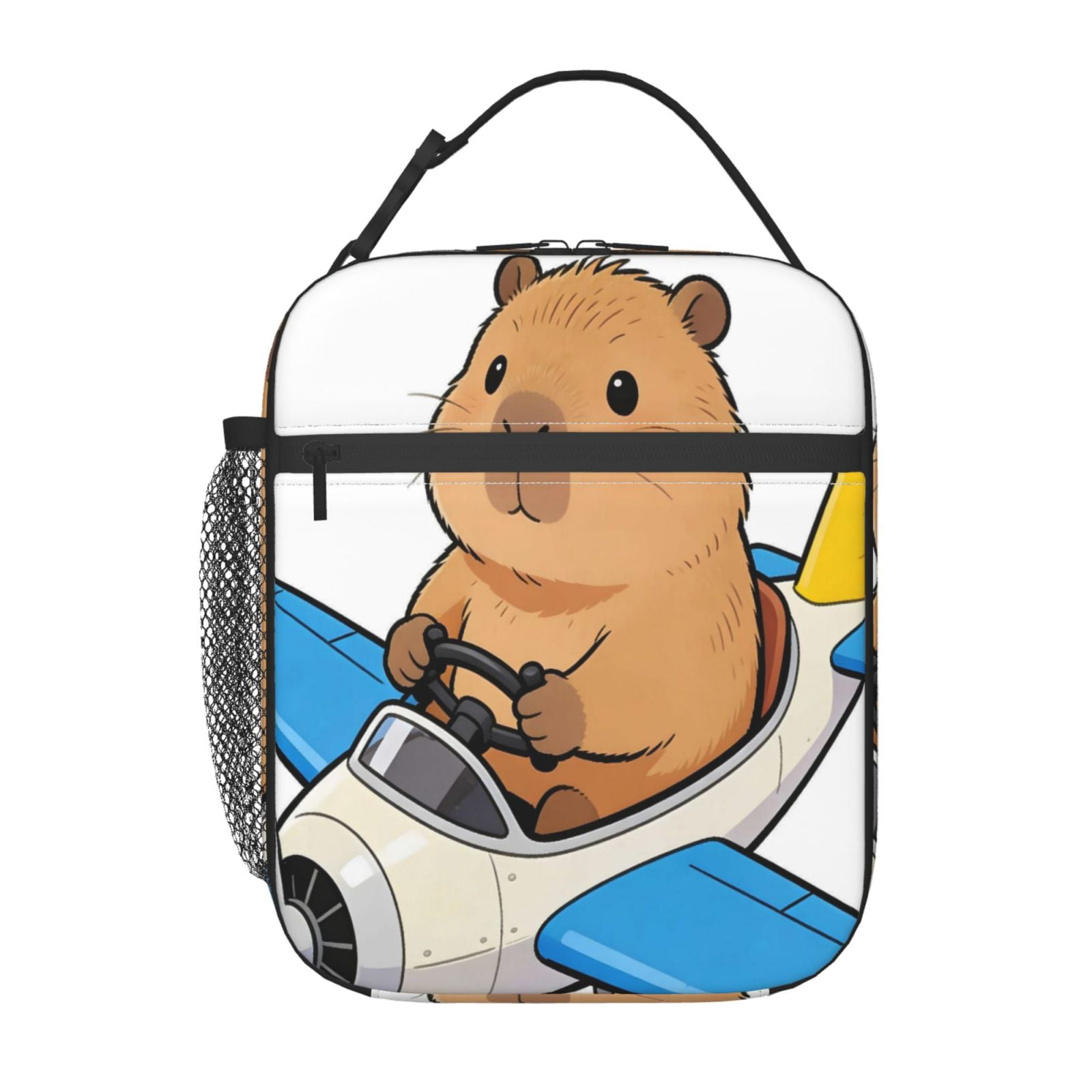 Lunch Bag For Women Men Insulated Portable Lunch Box Bento Box Office Picnic Travel Cooler Bag Capybara Flies A Helicopter