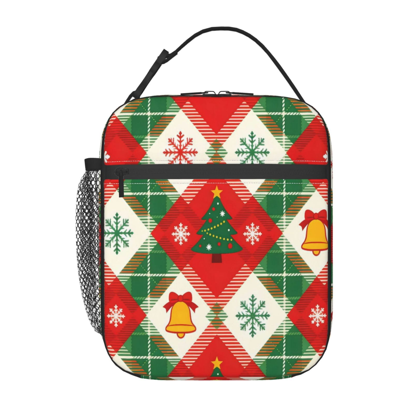 Lunch Bag For Women Men Insulated Portable Lunch Box Bento Box Office Picnic Travel Cooler Bag Christmas Checkered Pattern