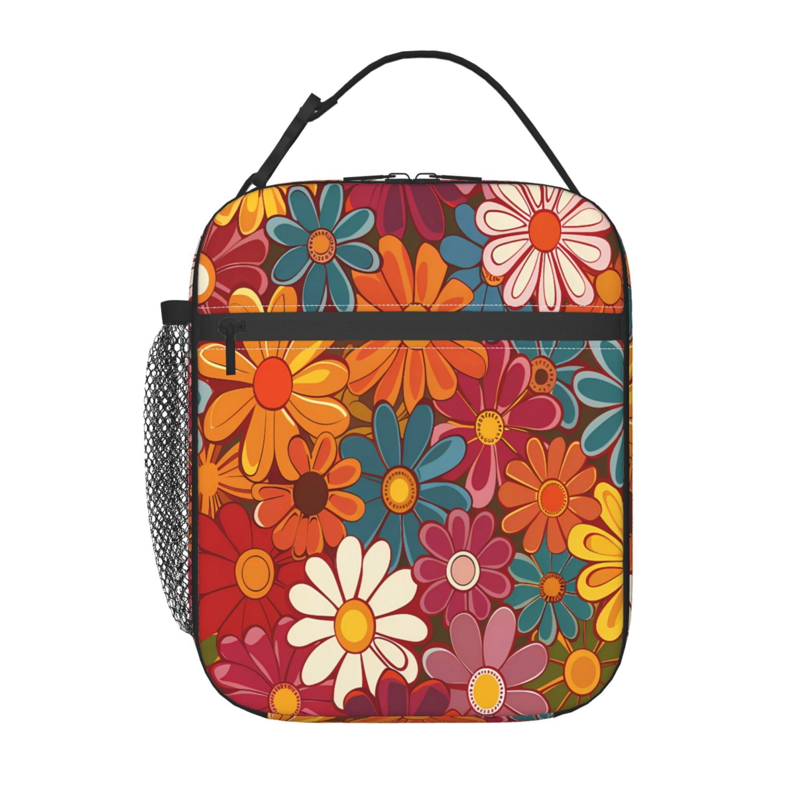 Lunch Bag For Women Men Insulated Portable Lunch Box Bento Box Office Picnic Travel Cooler Bag Colorful Floral Pattern Groovy Flowers (2)