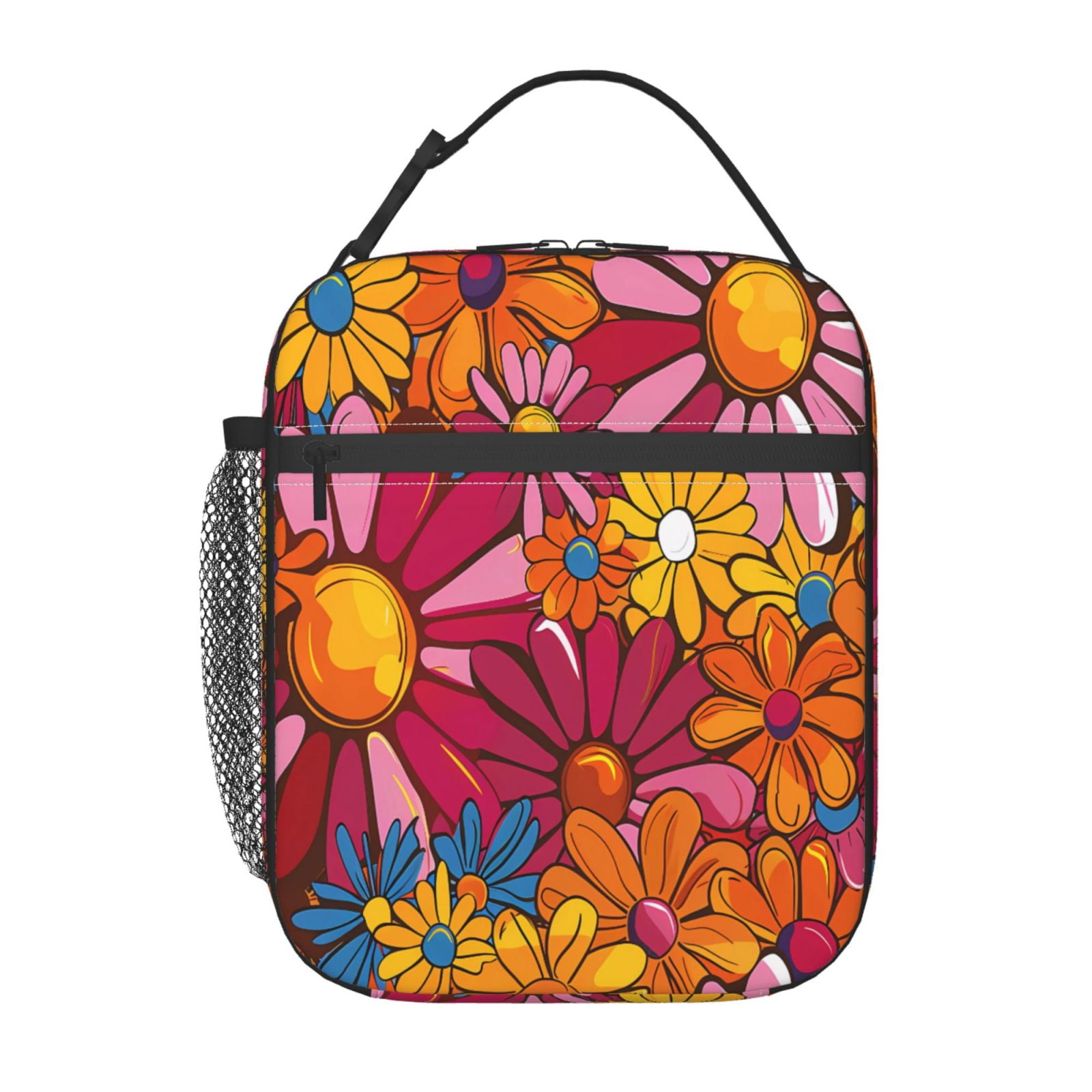 Lunch Bag For Women Men Insulated Portable Lunch Box Bento Box Office Picnic Travel Cooler Bag Colorful Floral Pattern Groovy Flowers (3)