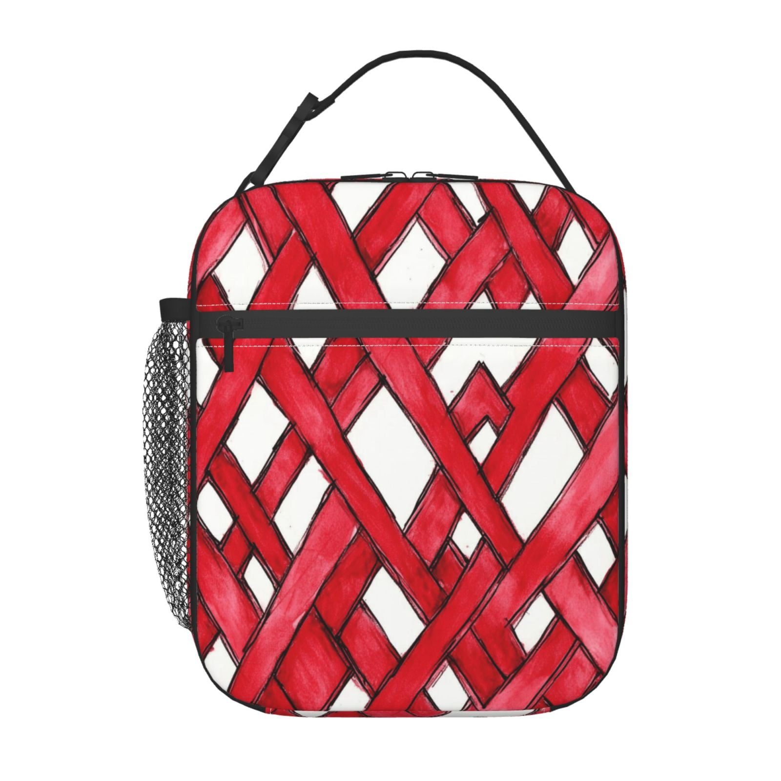 Lunch Bag For Women Men Insulated Portable Lunch Box Bento Box Office Picnic Travel Cooler Bag Crimson Moroccan Trellis Hand-Drawn Sketch_3