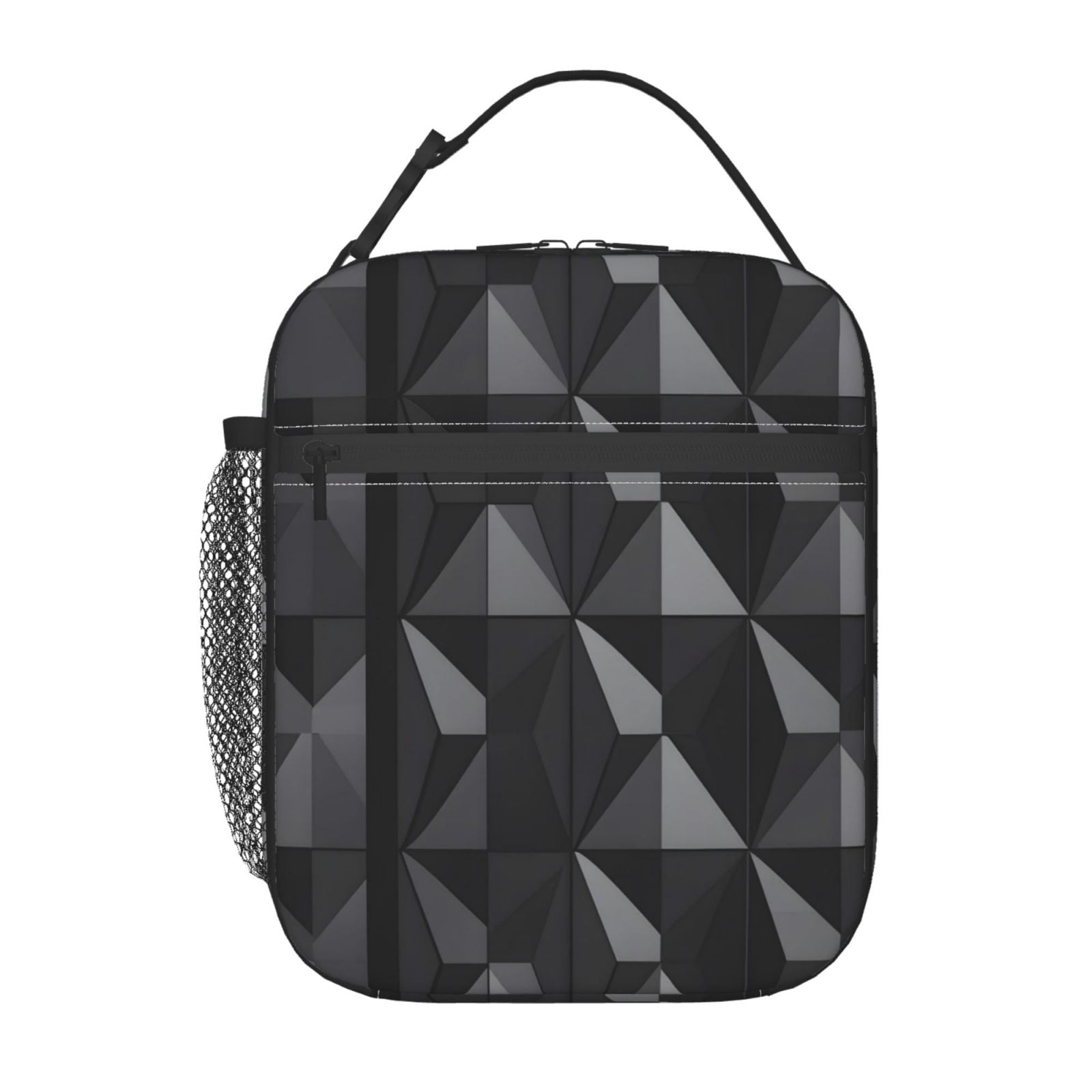 Lunch Bag For Women Men Insulated Portable Lunch Box Bento Box Office Picnic Travel Cooler Bag Dark Gray Geometric Patterns_1 (2)