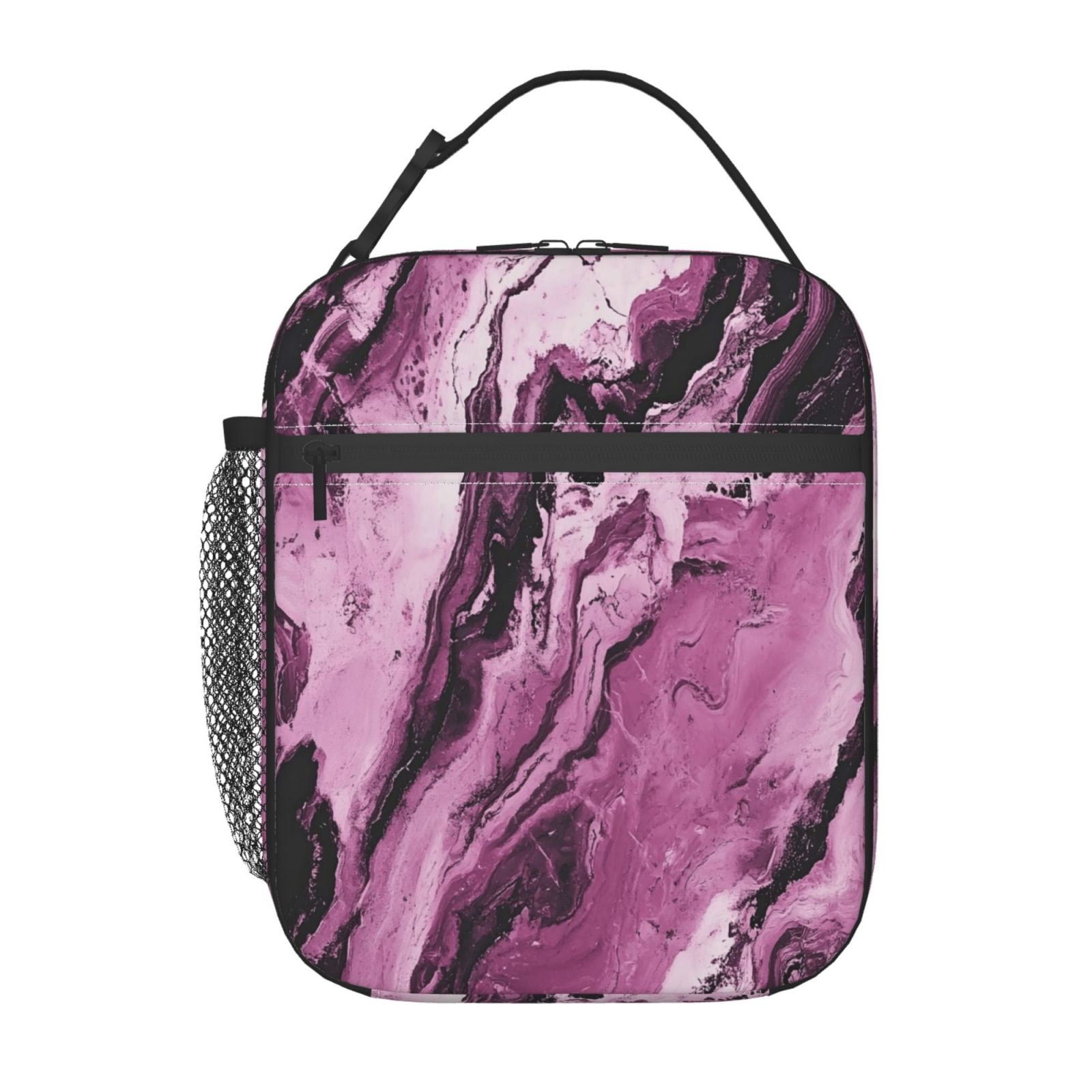 Lunch Bag For Women Men Insulated Portable Lunch Box Bento Box Office Picnic Travel Cooler Bag Darkmagenta Marble_1
