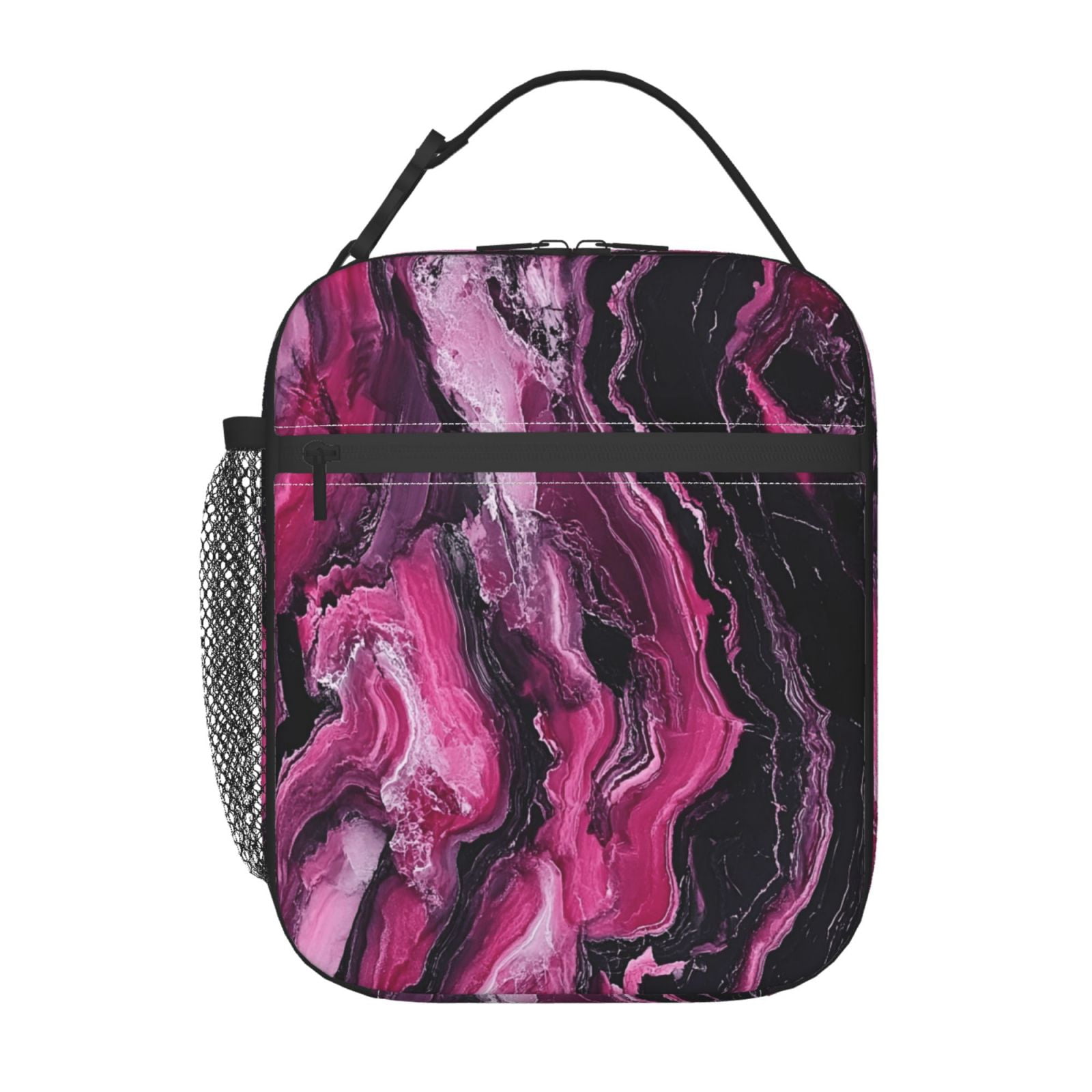 Lunch Bag For Women Men Insulated Portable Lunch Box Bento Box Office Picnic Travel Cooler Bag Darkmagenta Marble_3