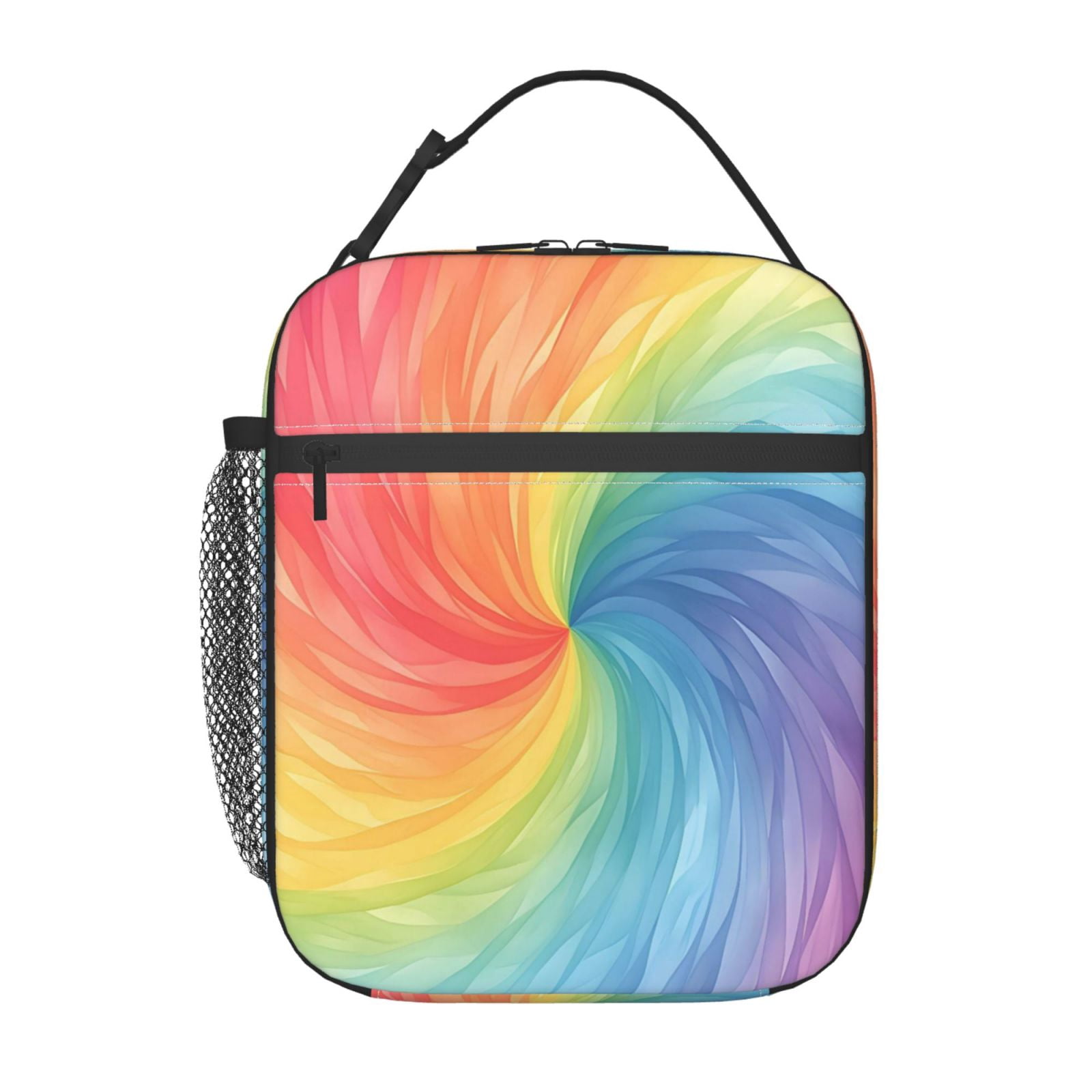 Lunch Bag For Women Men Insulated Portable Lunch Box Bento Box Office Picnic Travel Cooler Bag Darkmagenta Tie-Dye Background Rainbow Colors_2