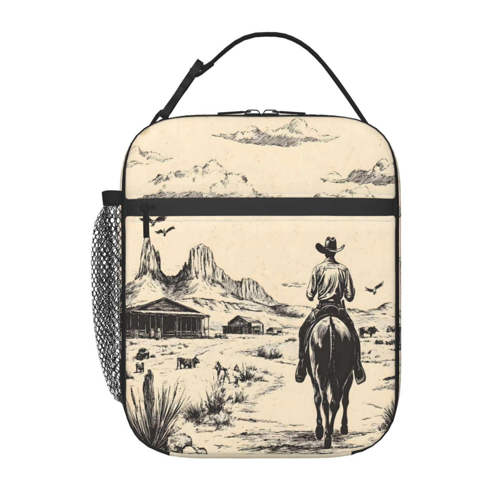 Lunch Bag For Women Men Insulated Portable Lunch Box Bento Box Office Picnic Travel Cooler Bag Desert Cowboy On Horseback