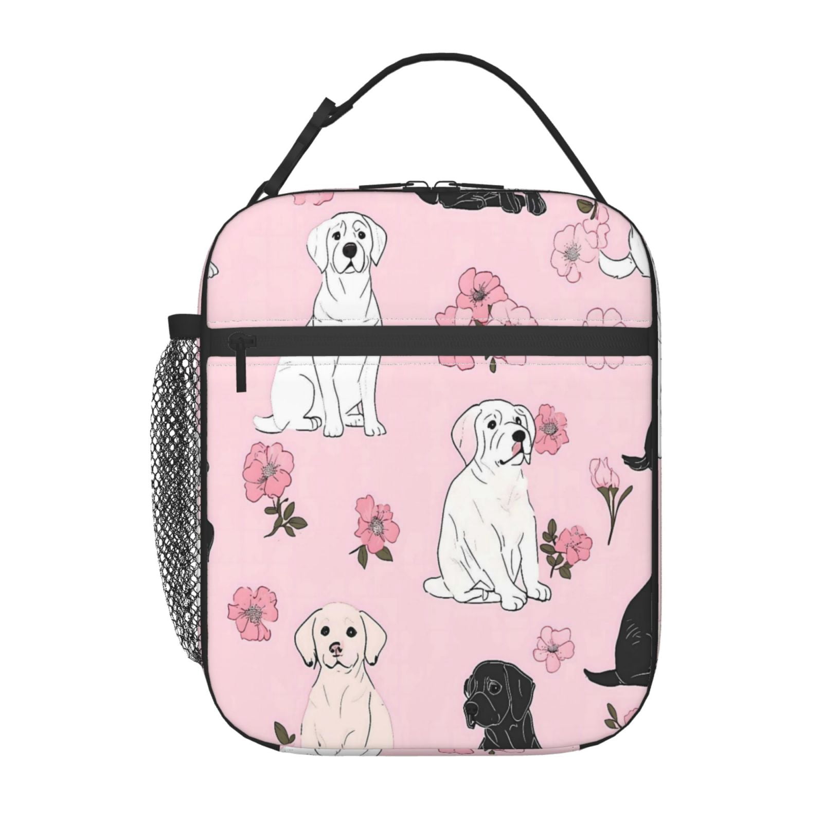 Lunch Bag For Women Men Insulated Portable Lunch Box Bento Box Office Picnic Travel Cooler Bag Dogs And Flowers