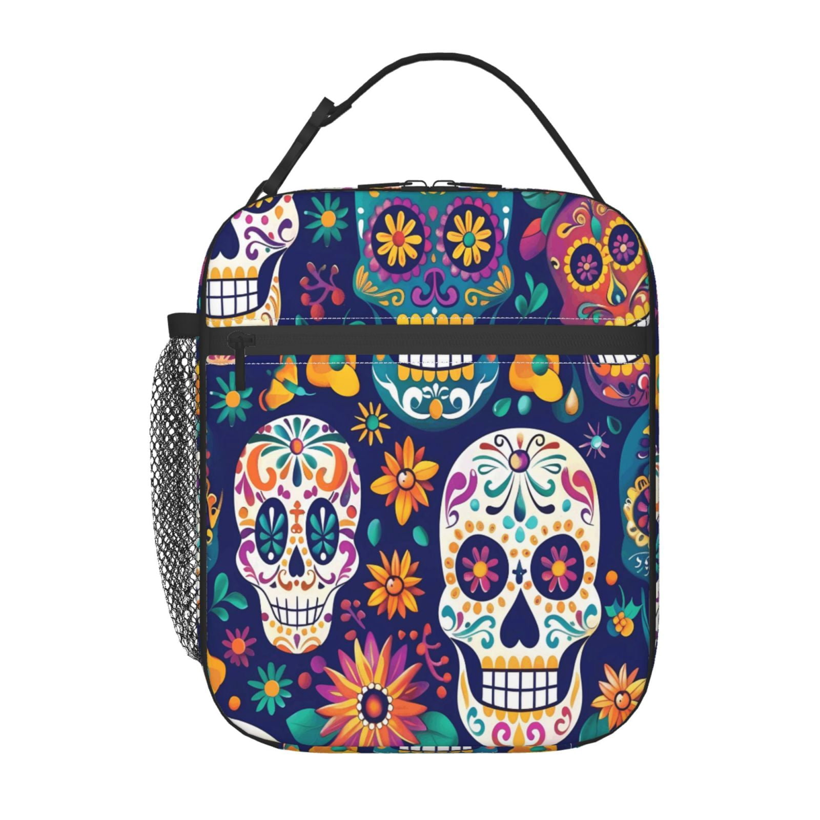 Lunch Bag For Women Men Insulated Portable Lunch Box Bento Box Office Picnic Travel Cooler Bag Festive Cute Sugar Skulls (2)