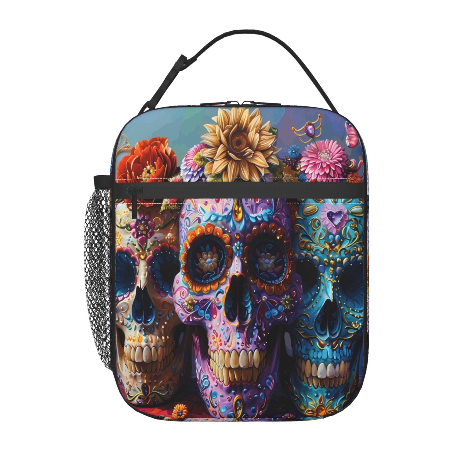 Lunch Bag For Women Men Insulated Portable Lunch Box Bento Box Office Picnic Travel Cooler Bag Festive Sugar Skulls (1)