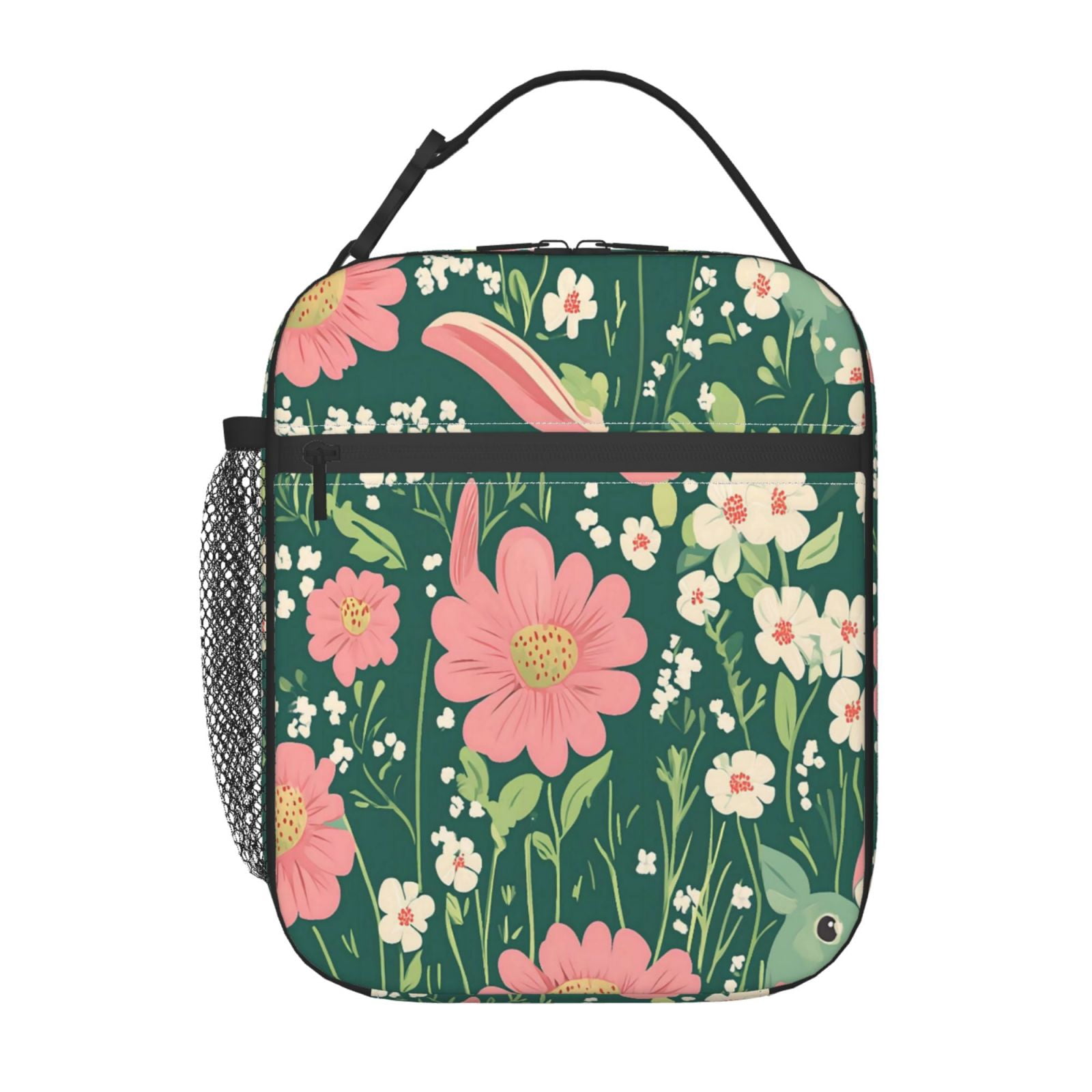 Lunch Bag For Women Men Insulated Portable Lunch Box Bento Box Office Picnic Travel Cooler Bag Flowers (13)