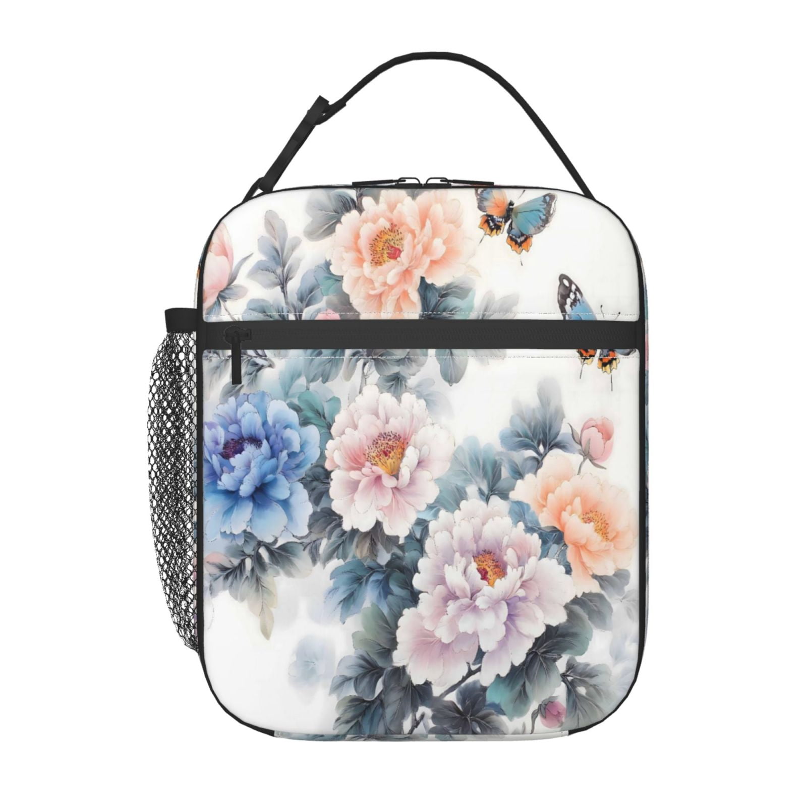 Lunch Bag For Women Men Insulated Portable Lunch Box Bento Box Office Picnic Travel Cooler Bag Flowers And Butterflies