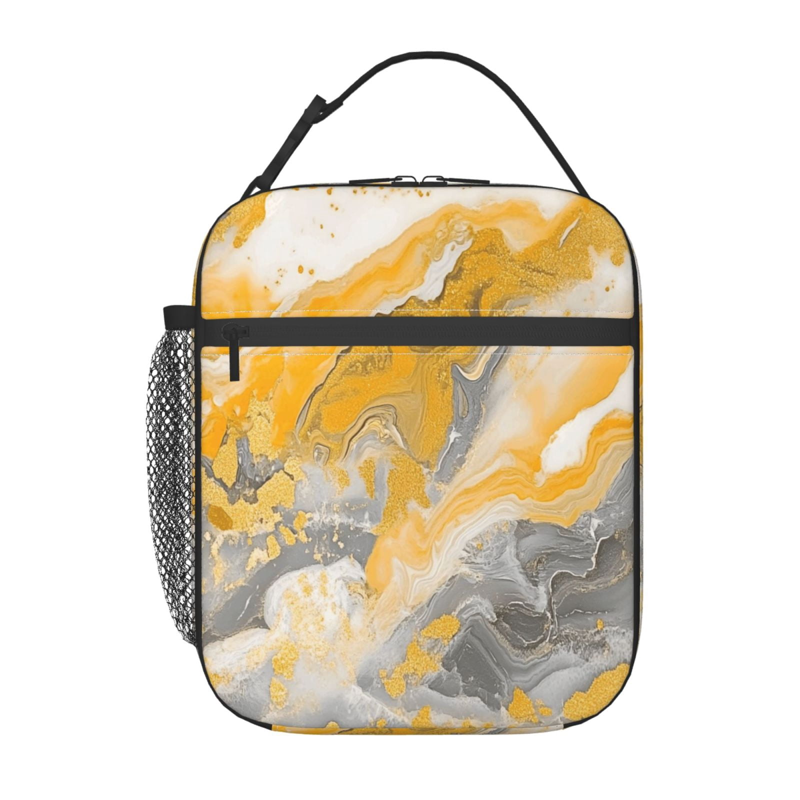 Lunch Bag For Women Men Insulated Portable Lunch Box Bento Box Office Picnic Travel Cooler Bag Gold Marble_4