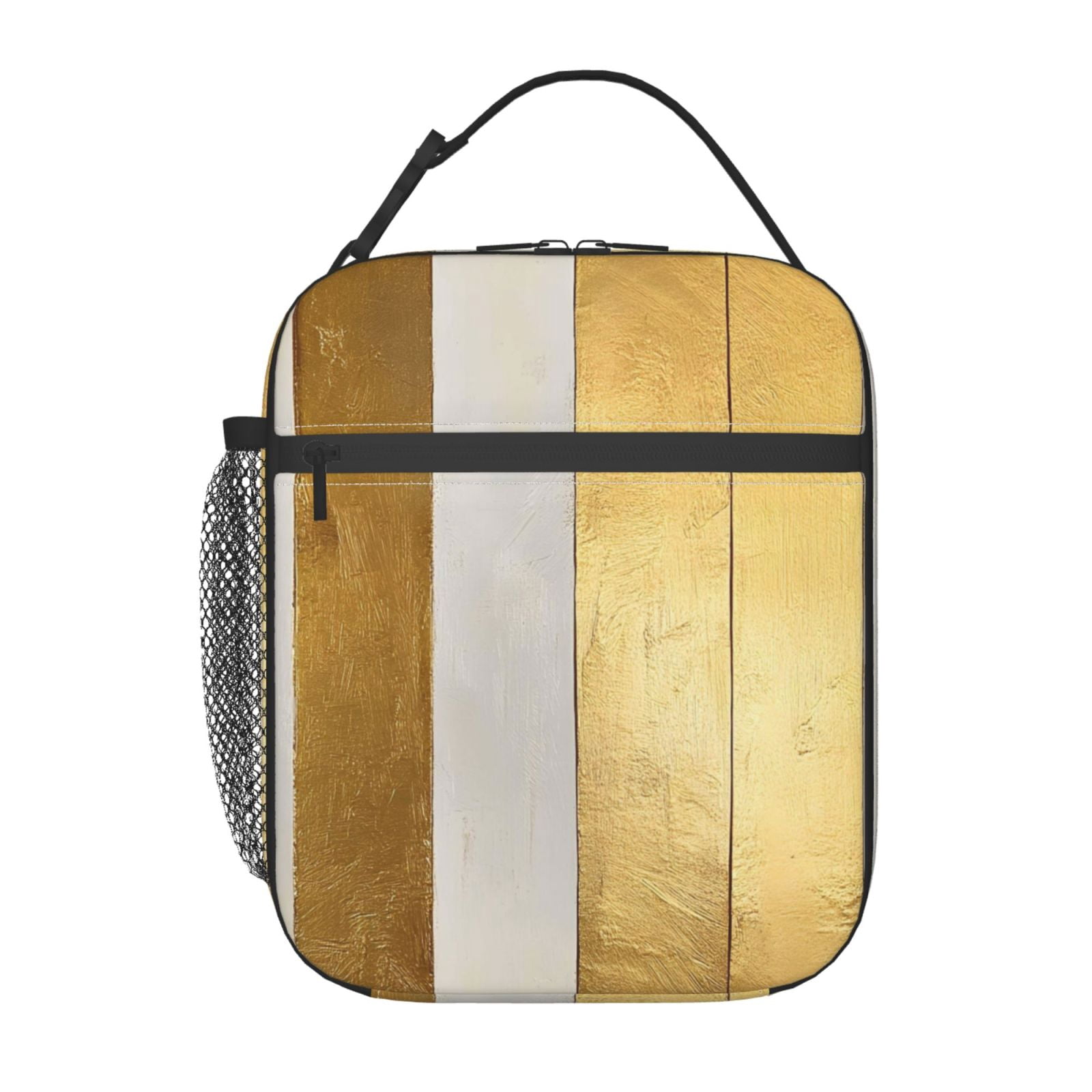 Lunch Bag For Women Men Insulated Portable Lunch Box Bento Box Office Picnic Travel Cooler Bag Gold Stripe_1