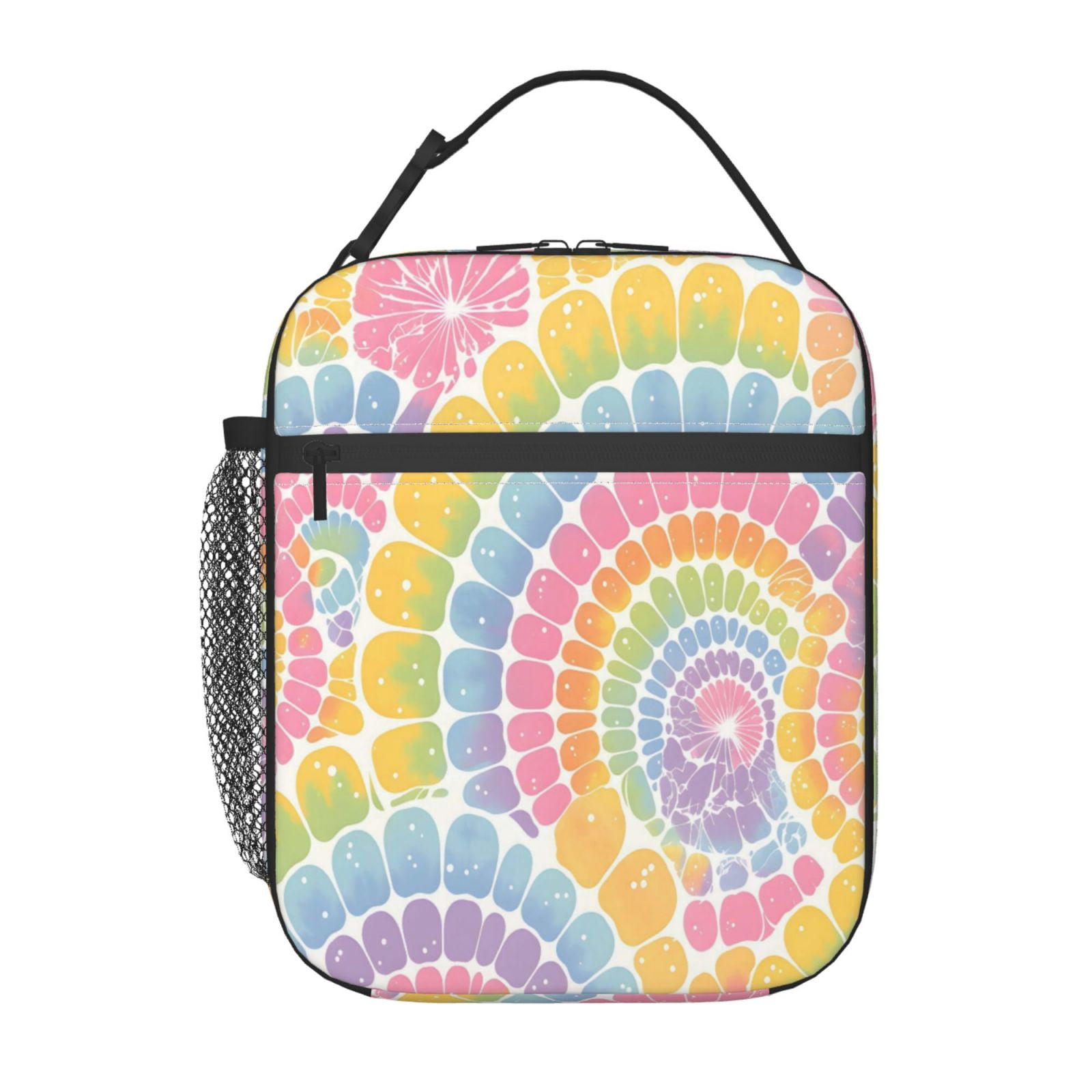 Lunch Bag For Women Men Insulated Portable Lunch Box Bento Box Office Picnic Travel Cooler Bag Gray Tie-Dye Background Rainbow Colors_2