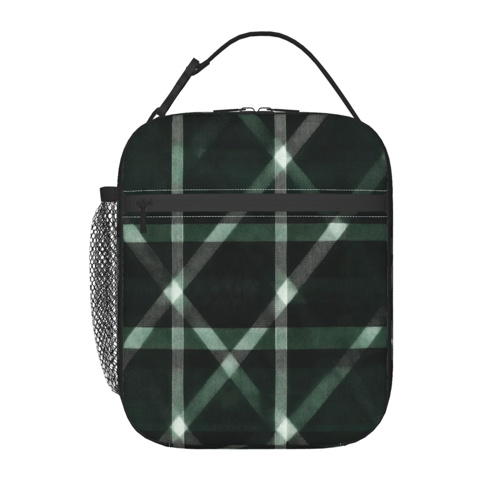 Lunch Bag For Women Men Insulated Portable Lunch Box Bento Box Office Picnic Travel Cooler Bag Green Buffalo Plaid Check Tartan Scotland_2
