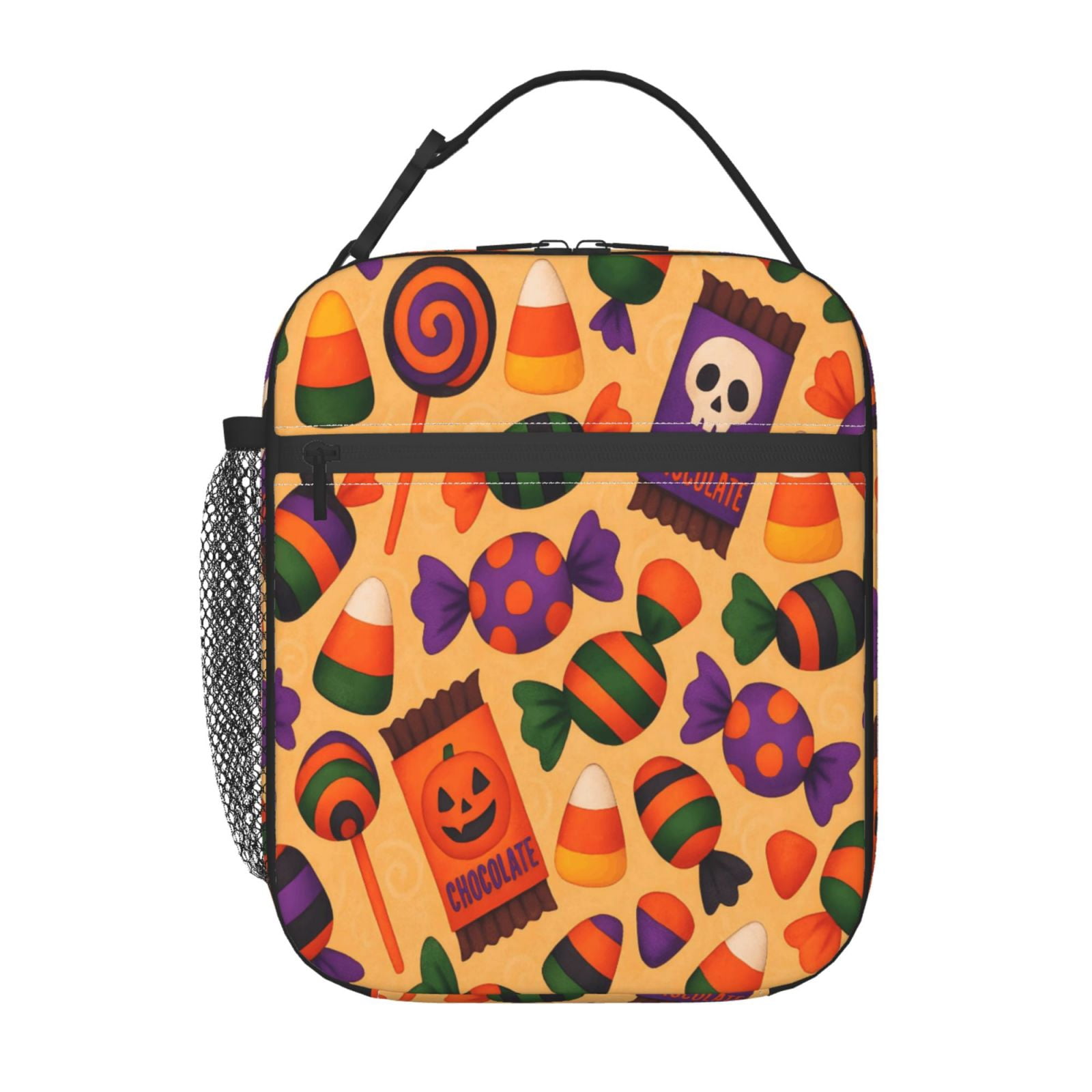 Lunch Bag For Women Men Insulated Portable Lunch Box Bento Box Office Picnic Travel Cooler Bag Halloween Candy Pattern