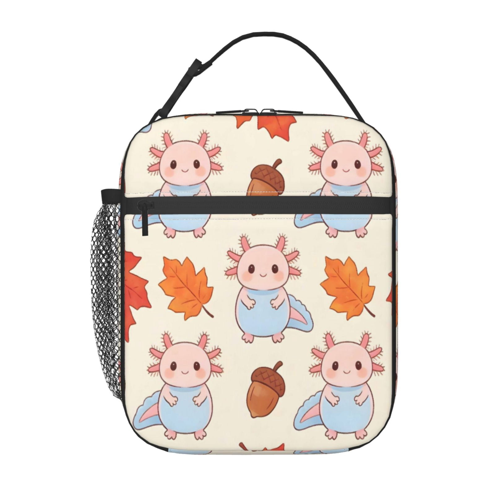 Lunch Bag For Women Men Insulated Portable Lunch Box Bento Box Office Picnic Travel Cooler Bag Hazelnut Firefly Axolotl