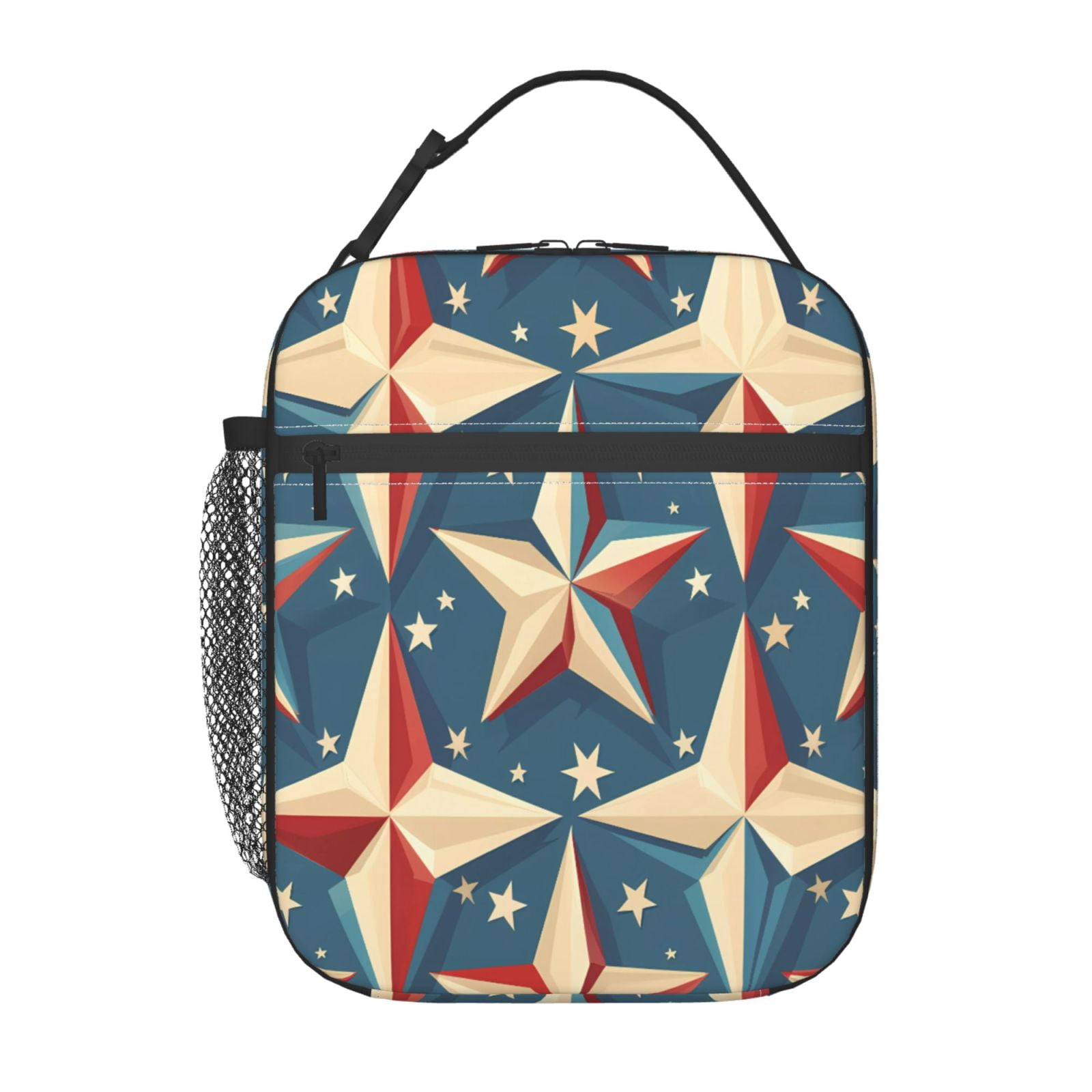 Lunch Bag For Women Men Insulated Portable Lunch Box Bento Box Office Picnic Travel Cooler Bag Independence Day Theme Elements Star (7)