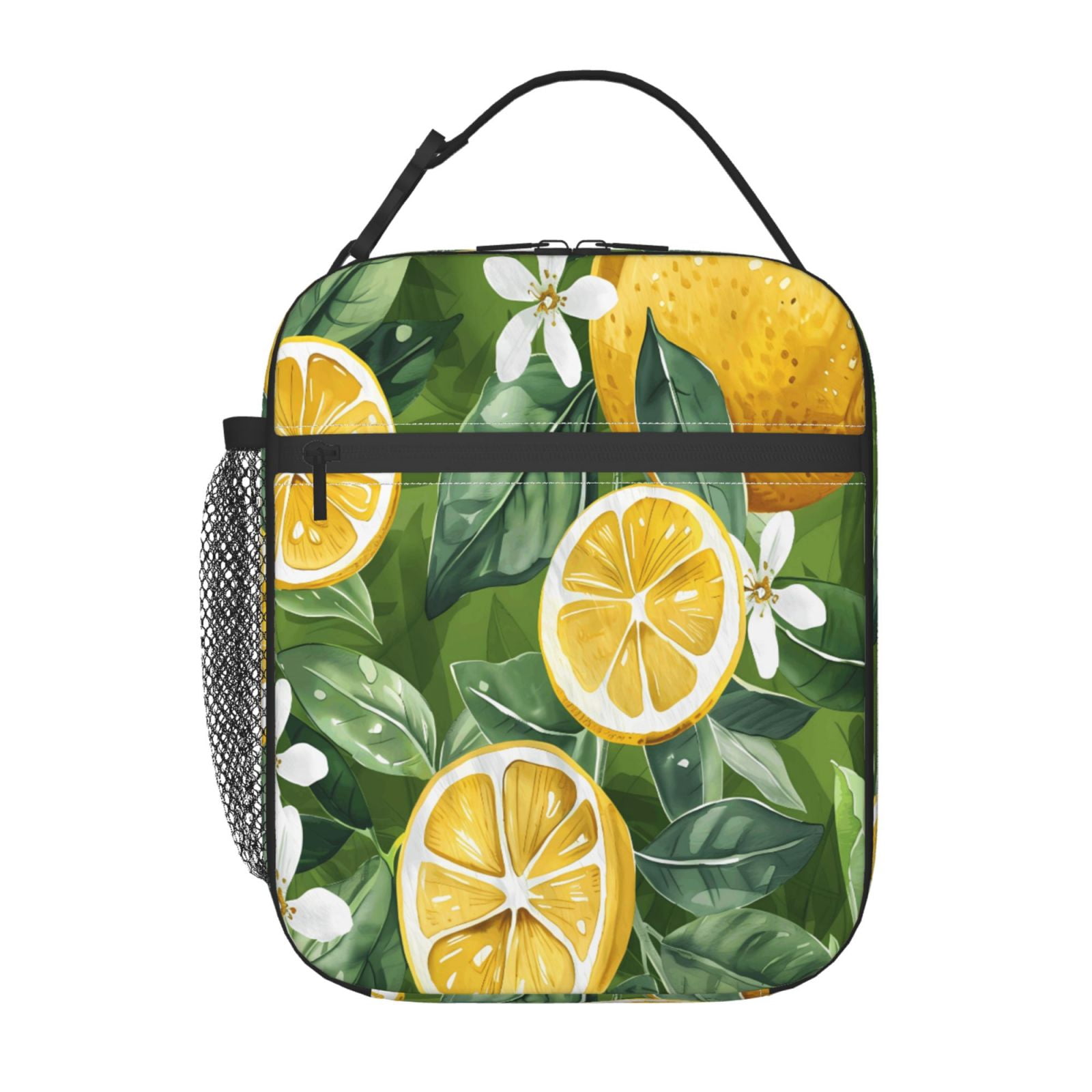 Lunch Bag For Women Men Insulated Portable Lunch Box Bento Box Office Picnic Travel Cooler Bag Lemon And Leaves (4) (1)