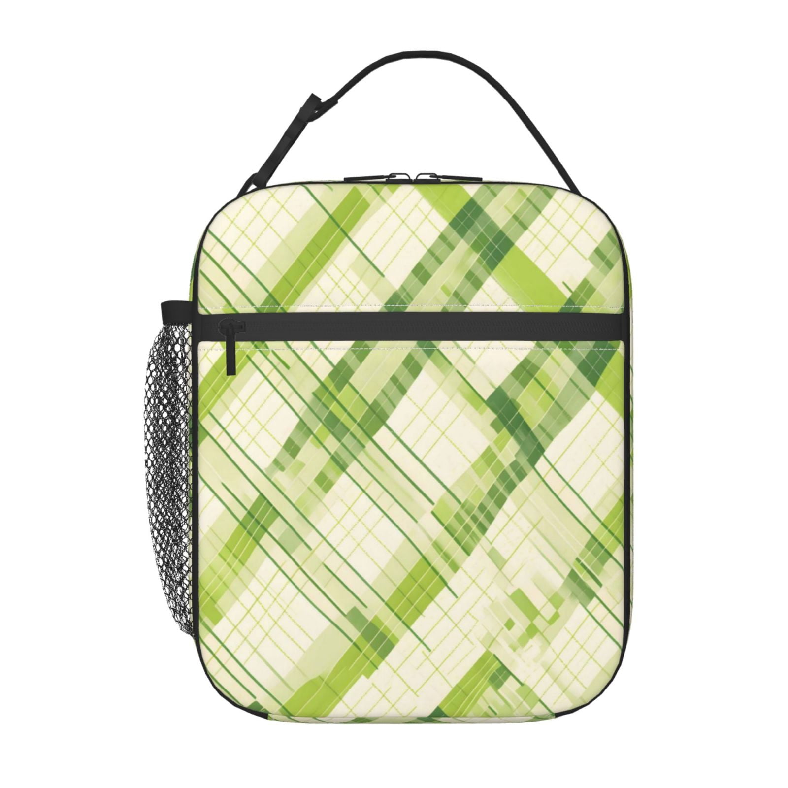 Lunch Bag For Women Men Insulated Portable Lunch Box Bento Box Office Picnic Travel Cooler Bag Lime Houndstooth Hand-Drawn Sketch_4