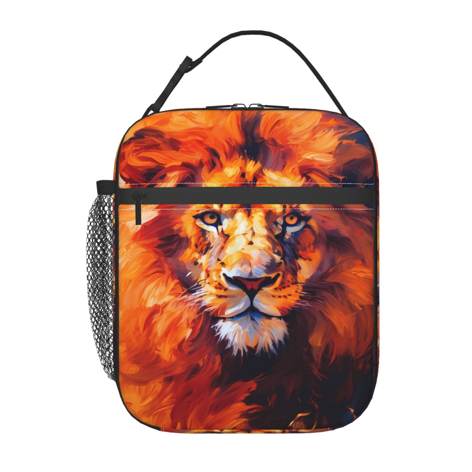 Lunch Bag For Women Men Insulated Portable Lunch Box Bento Box Office Picnic Travel Cooler Bag Lion Fire