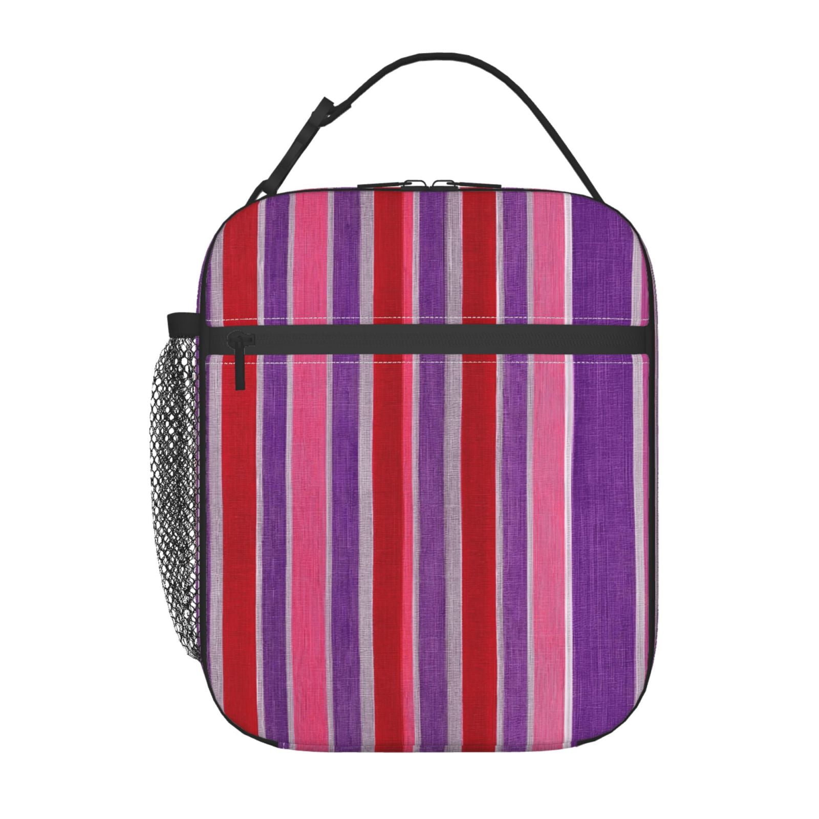 Lunch Bag For Women Men Insulated Portable Lunch Box Bento Box Office Picnic Travel Cooler Bag Mediumvioletred Stripe_1