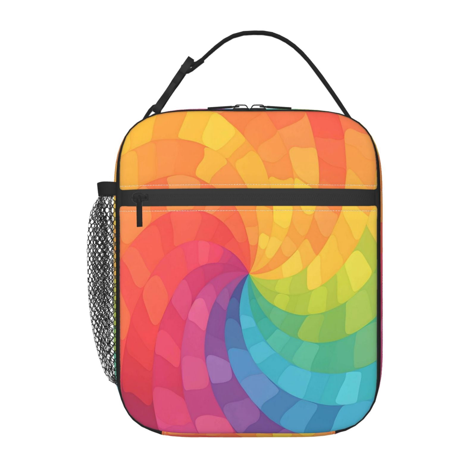 Lunch Bag For Women Men Insulated Portable Lunch Box Bento Box Office Picnic Travel Cooler Bag Mediumvioletred Tie Dye Background Rainbow Colors_2