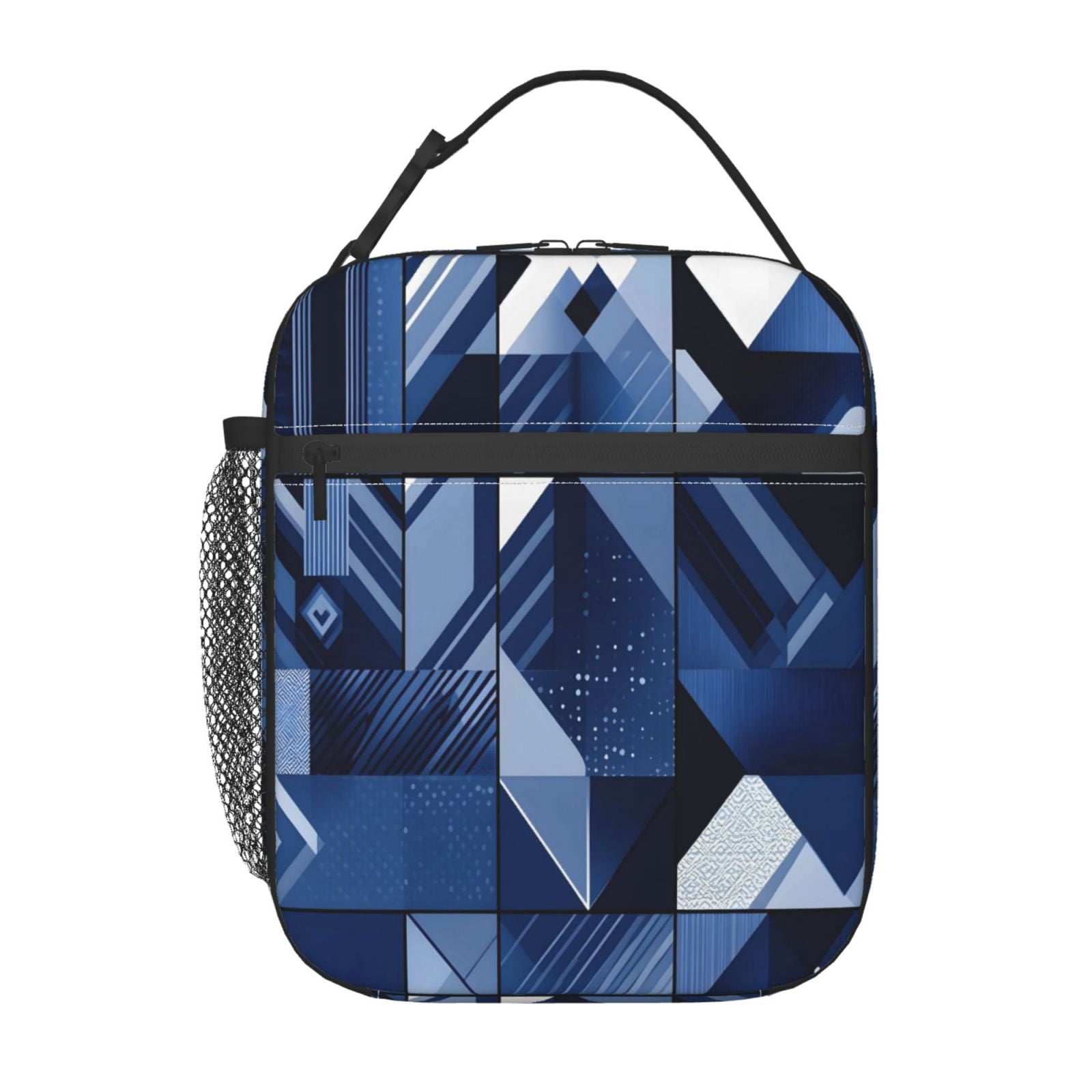 Lunch Bag For Women Men Insulated Portable Lunch Box Bento Box Office Picnic Travel Cooler Bag Midnightblue Geometric Patterns_4