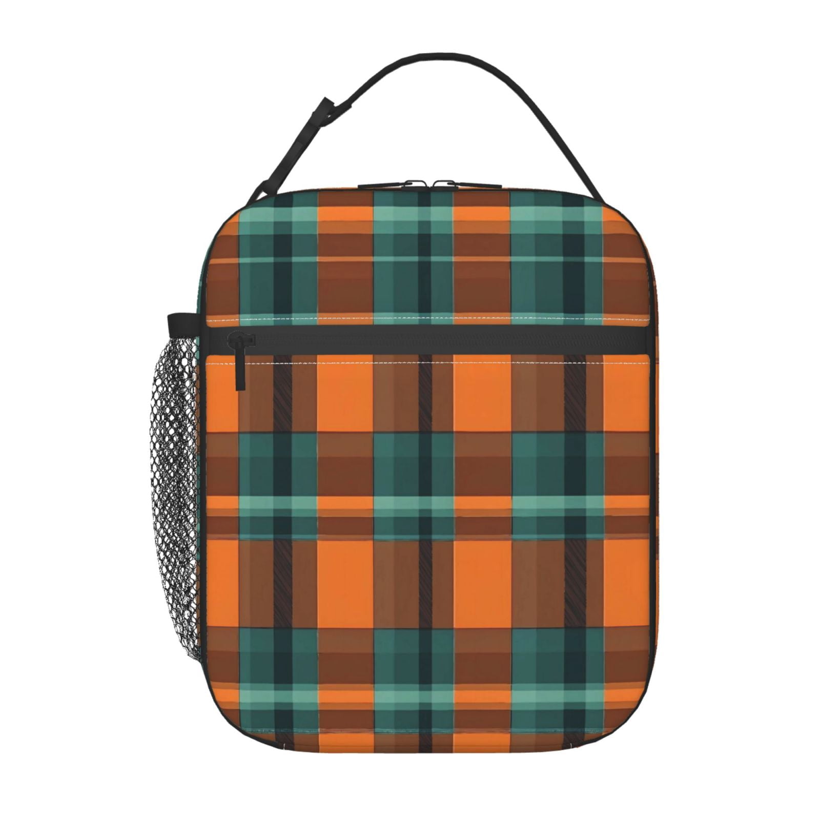 Lunch Bag For Women Men Insulated Portable Lunch Box Bento Box Office Picnic Travel Cooler Bag Orange And Blue Checkered Pattern