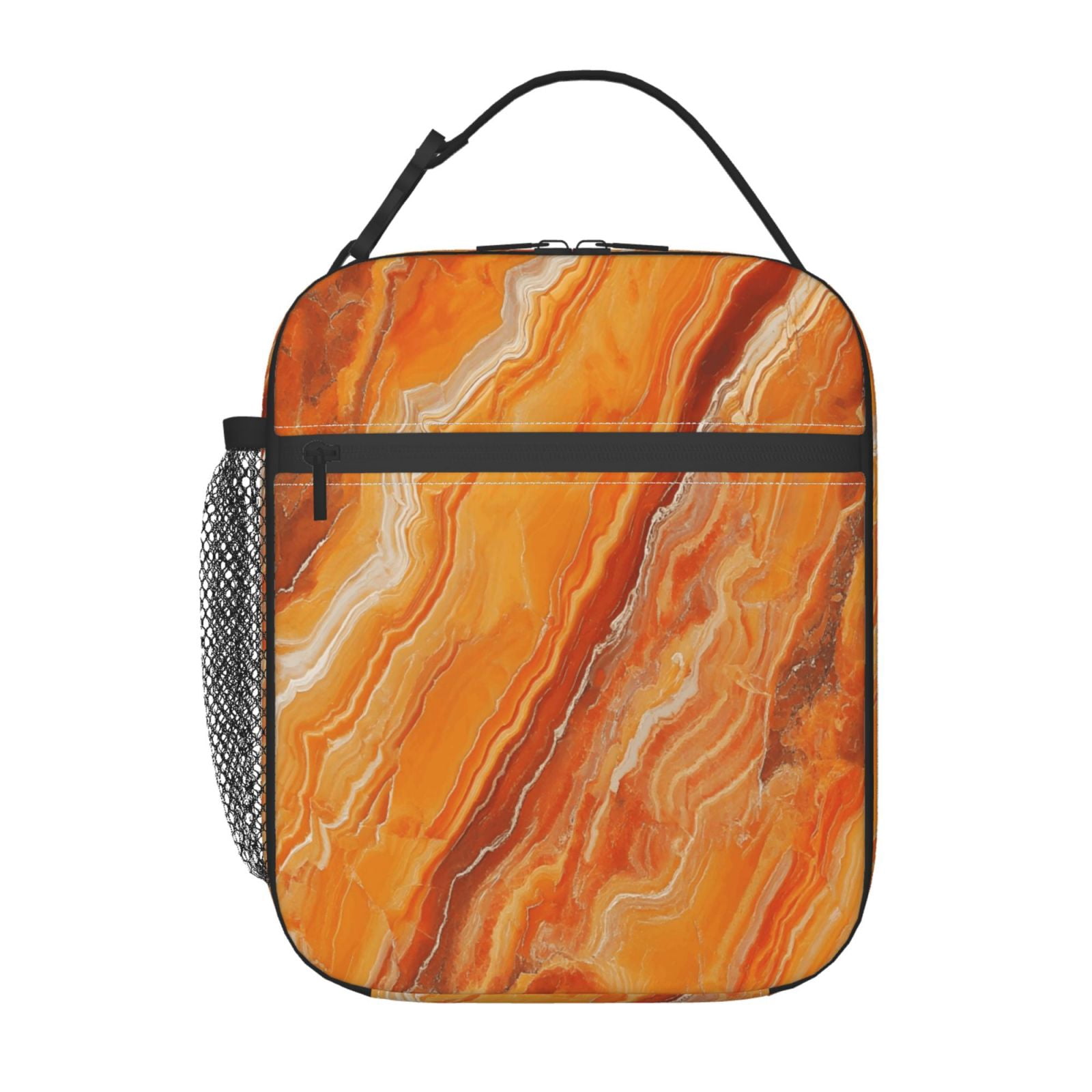 Lunch Bag For Women Men Insulated Portable Lunch Box Bento Box Office Picnic Travel Cooler Bag Orangered Marble_2
