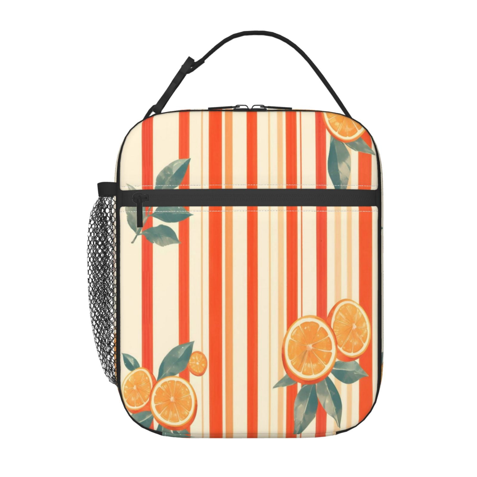 Lunch Bag For Women Men Insulated Portable Lunch Box Bento Box Office Picnic Travel Cooler Bag Orangered Stripe Hand-Drawn Sketch_1