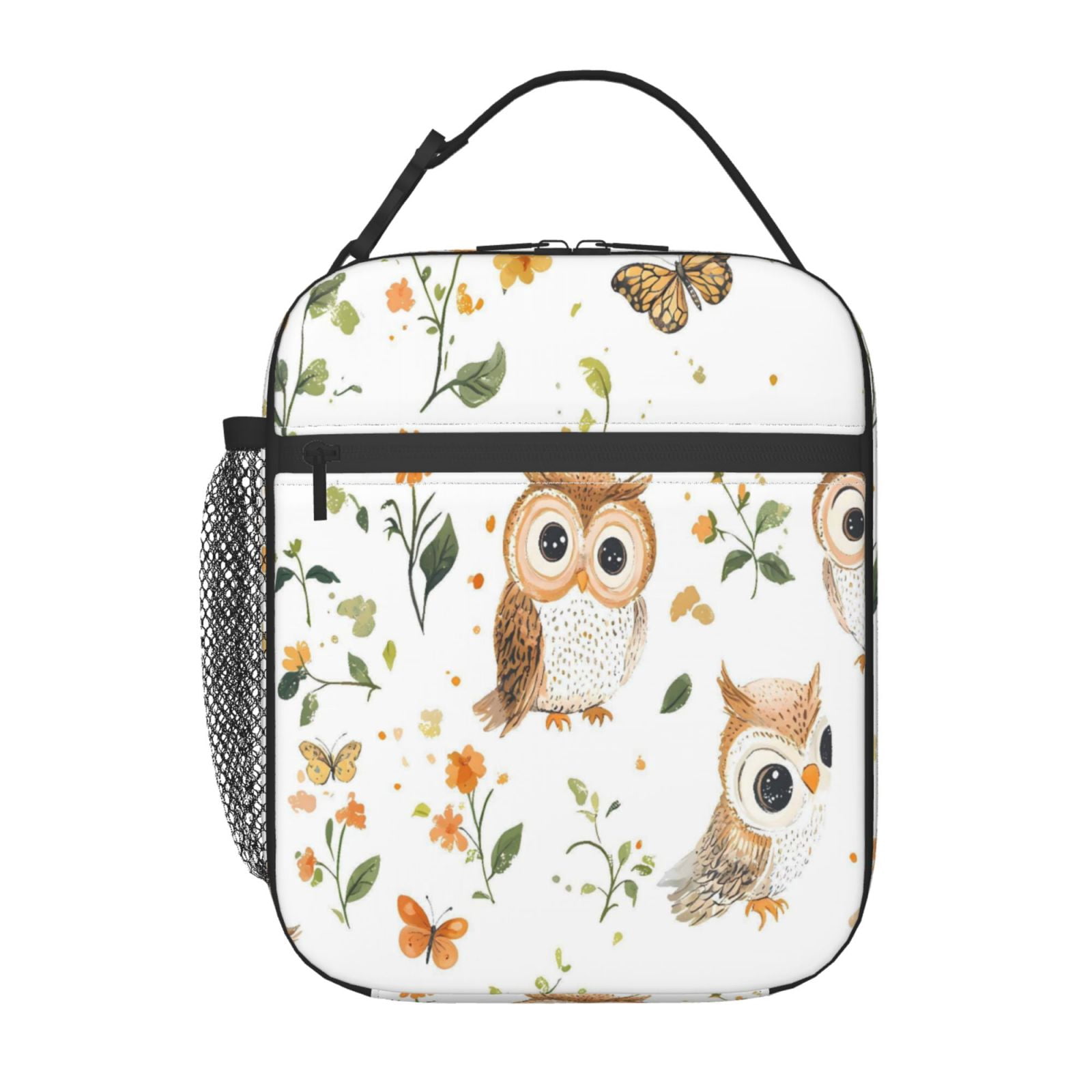 Lunch Bag For Women Men Insulated Portable Lunch Box Bento Box Office Picnic Travel Cooler Bag Owl Butterfly And Flowers