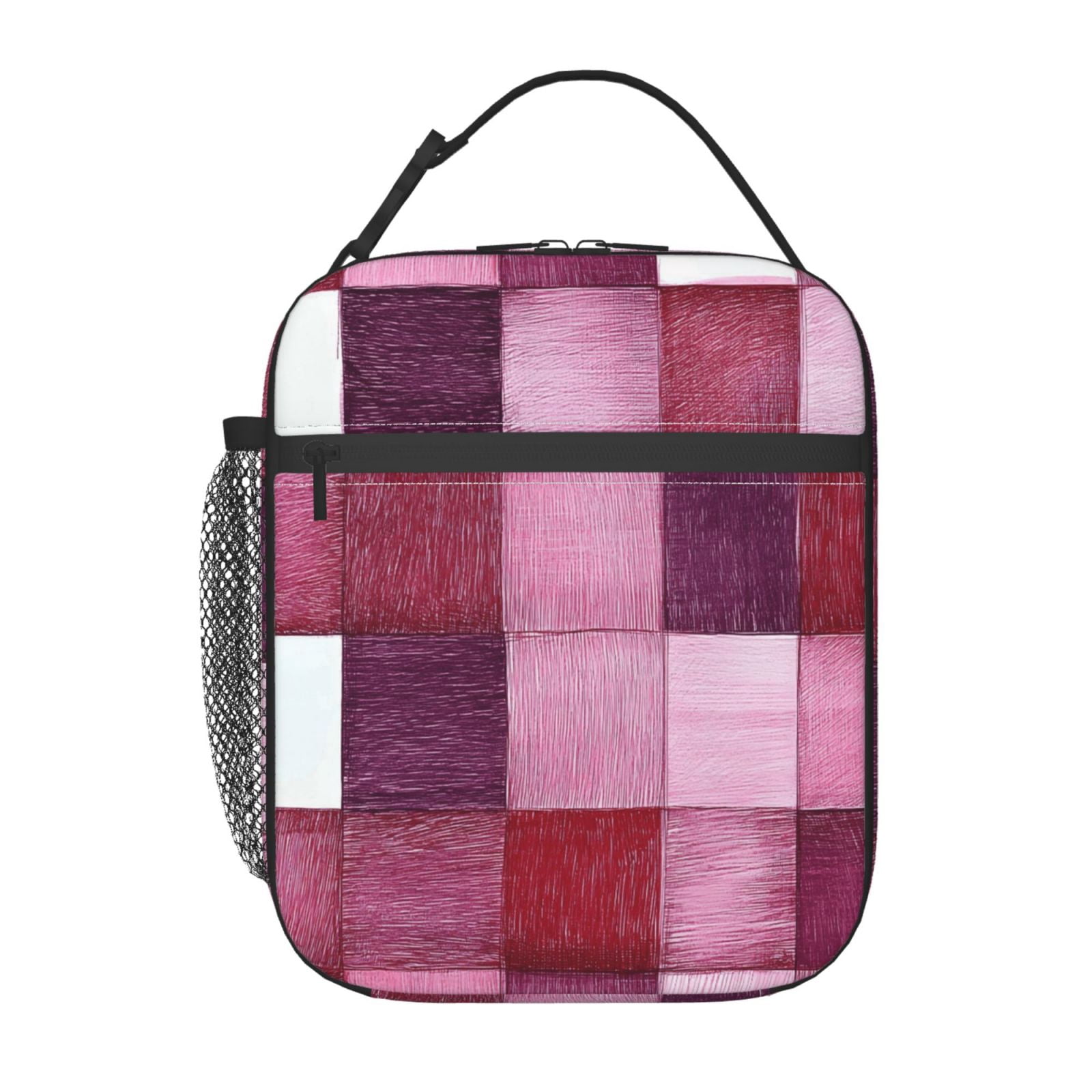 Lunch Bag For Women Men Insulated Portable Lunch Box Bento Box Office Picnic Travel Cooler Bag Palevioletred Checked Hand-Drawn Sketch_2