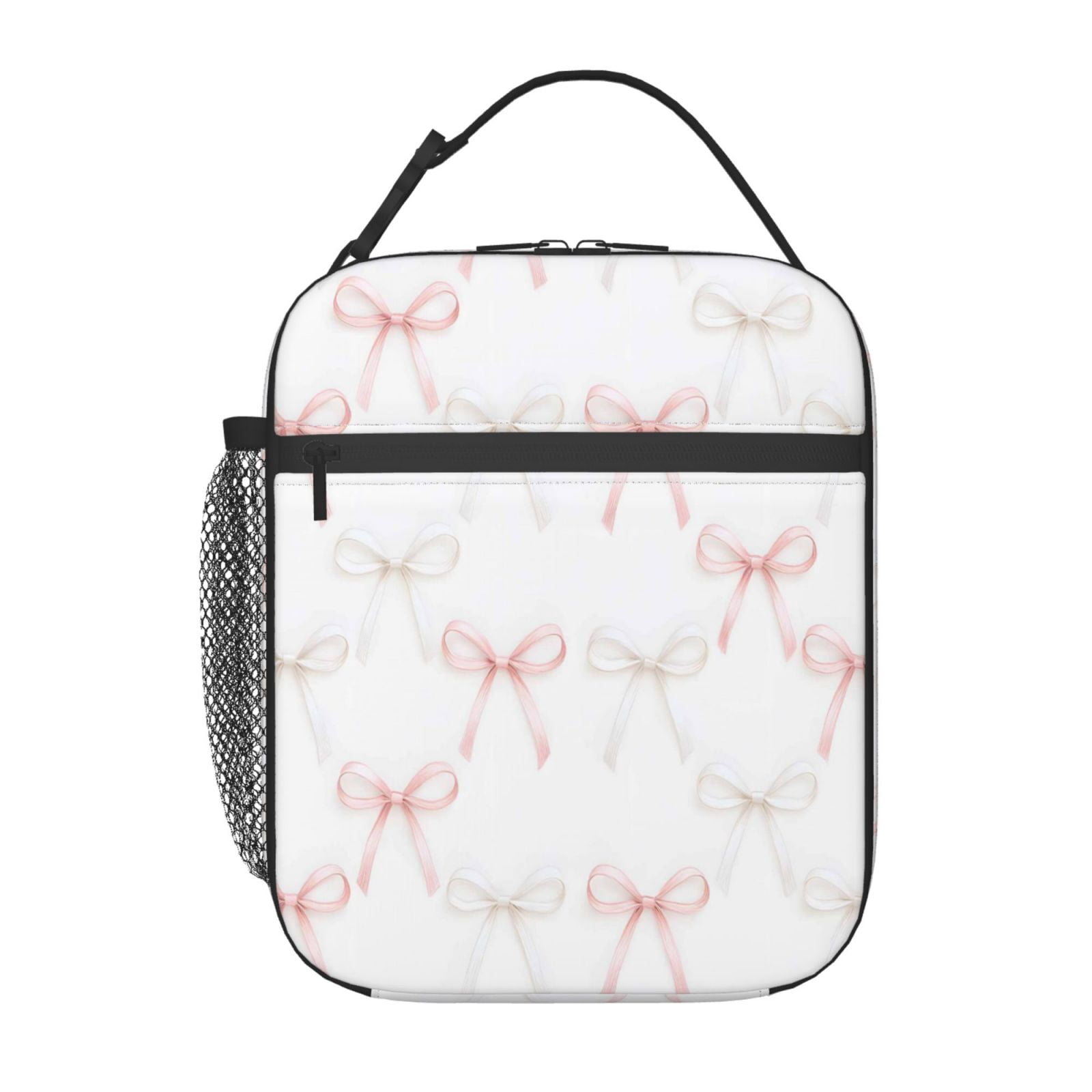 Lunch Bag For Women Men Insulated Portable Lunch Box Bento Box Office Picnic Travel Cooler Bag Pink And White Bow Tie