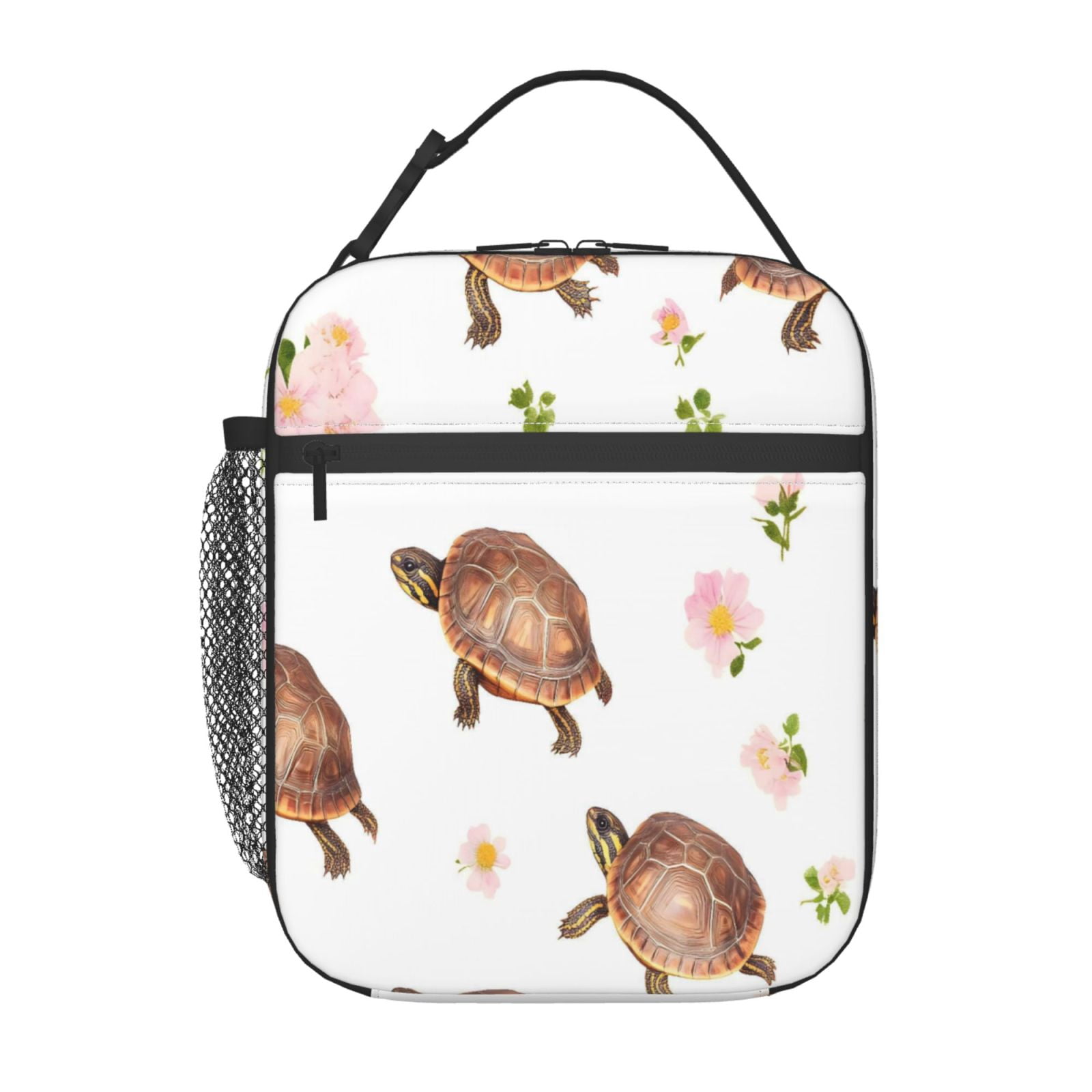 Lunch Bag For Women Men Insulated Portable Lunch Box Bento Box Office Picnic Travel Cooler Bag Pink-Colored Turtle Flower