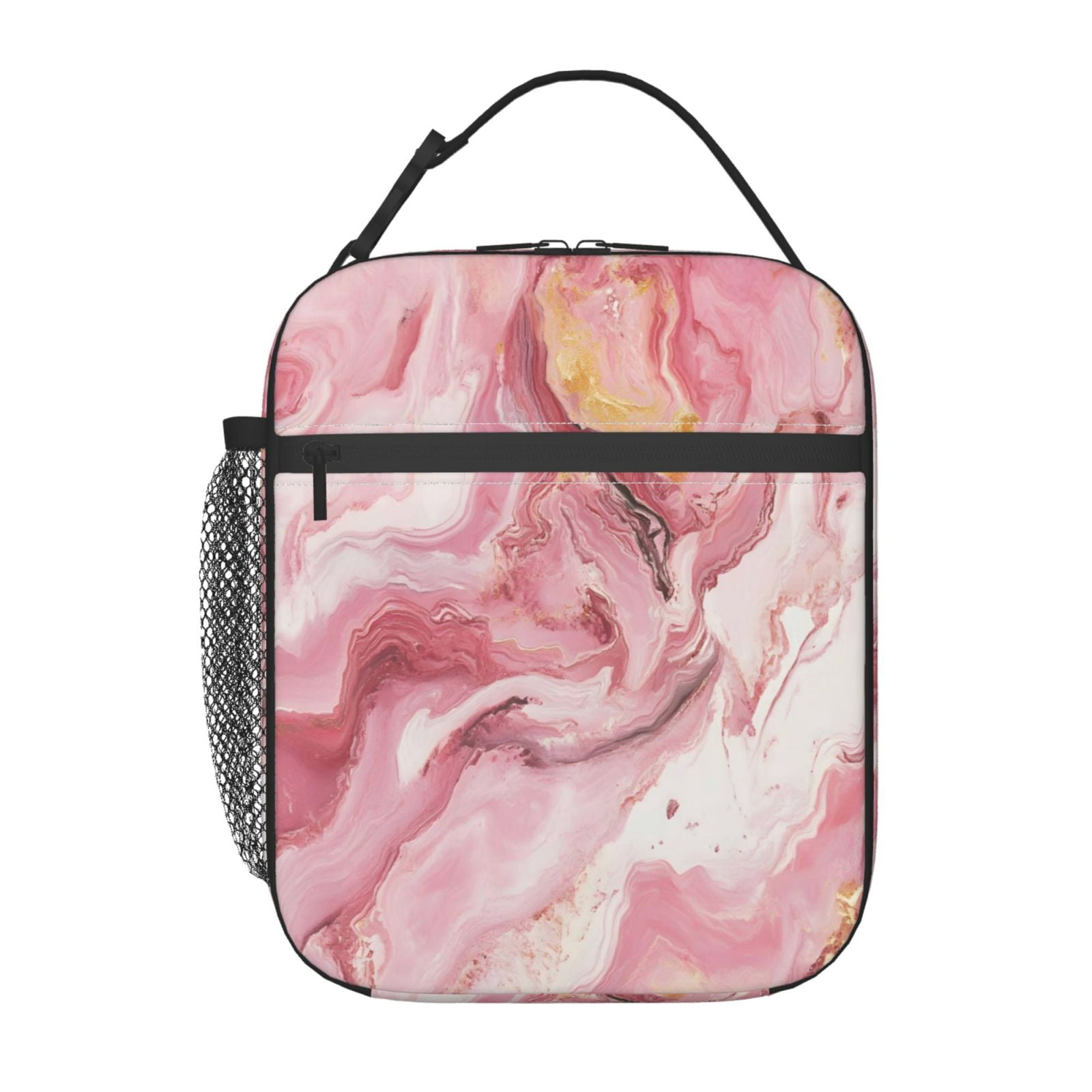 Lunch Bag For Women Men Insulated Portable Lunch Box Bento Box Office Picnic Travel Cooler Bag Pink Marble_1