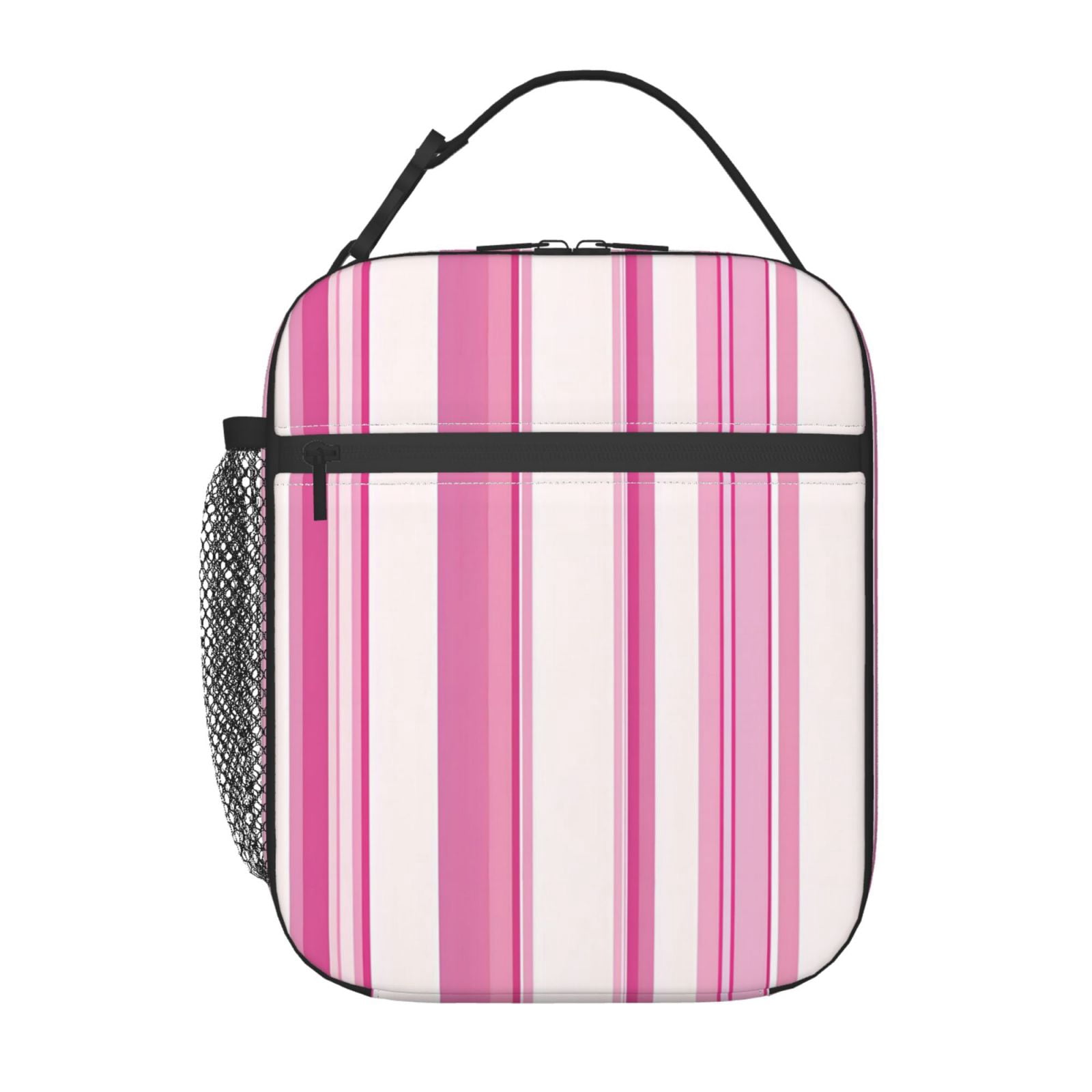 Lunch Bag For Women Men Insulated Portable Lunch Box Bento Box Office Picnic Travel Cooler Bag Pink Stripe_1