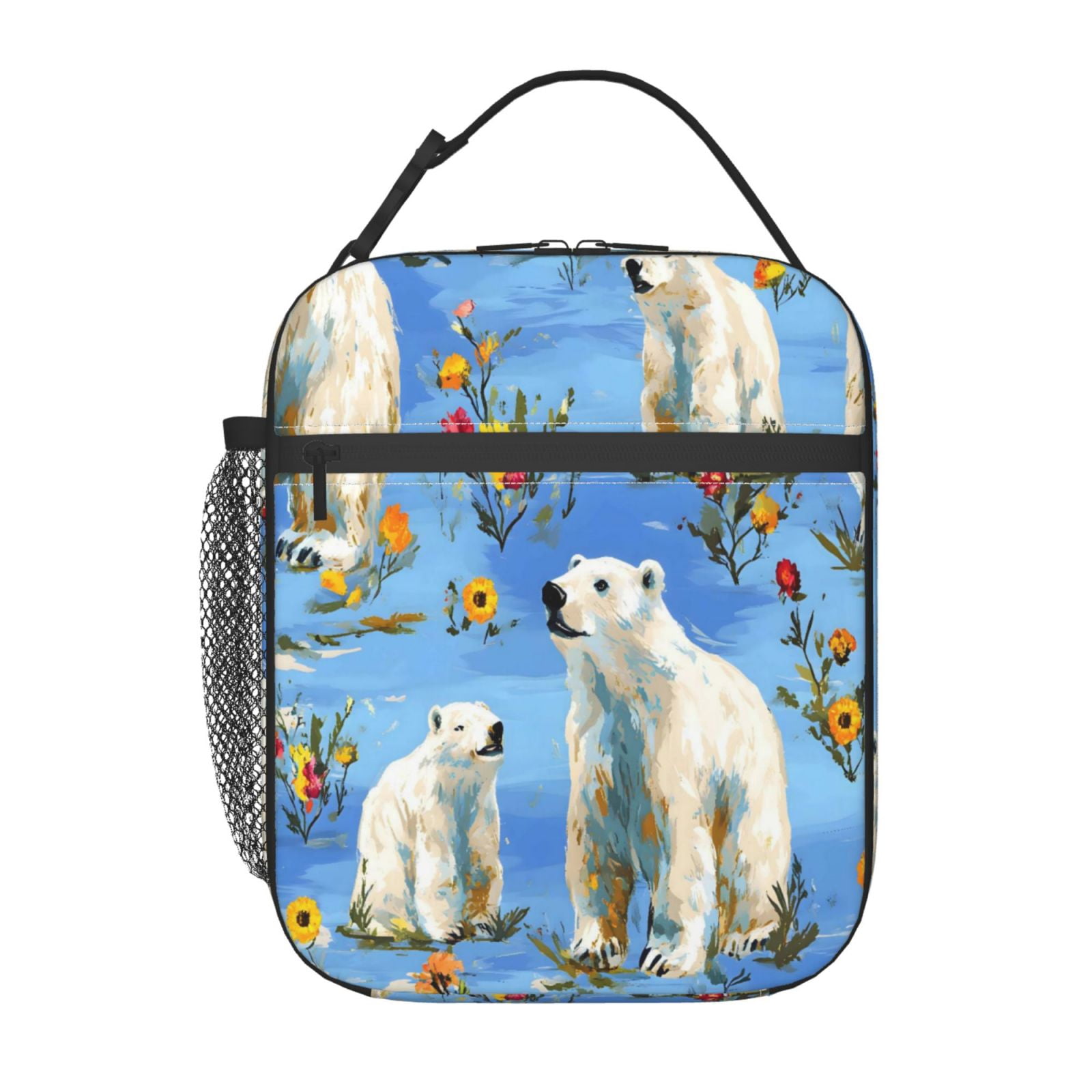 Lunch Bag For Women Men Insulated Portable Lunch Box Bento Box Office Picnic Travel Cooler Bag Polar Bear And Flower