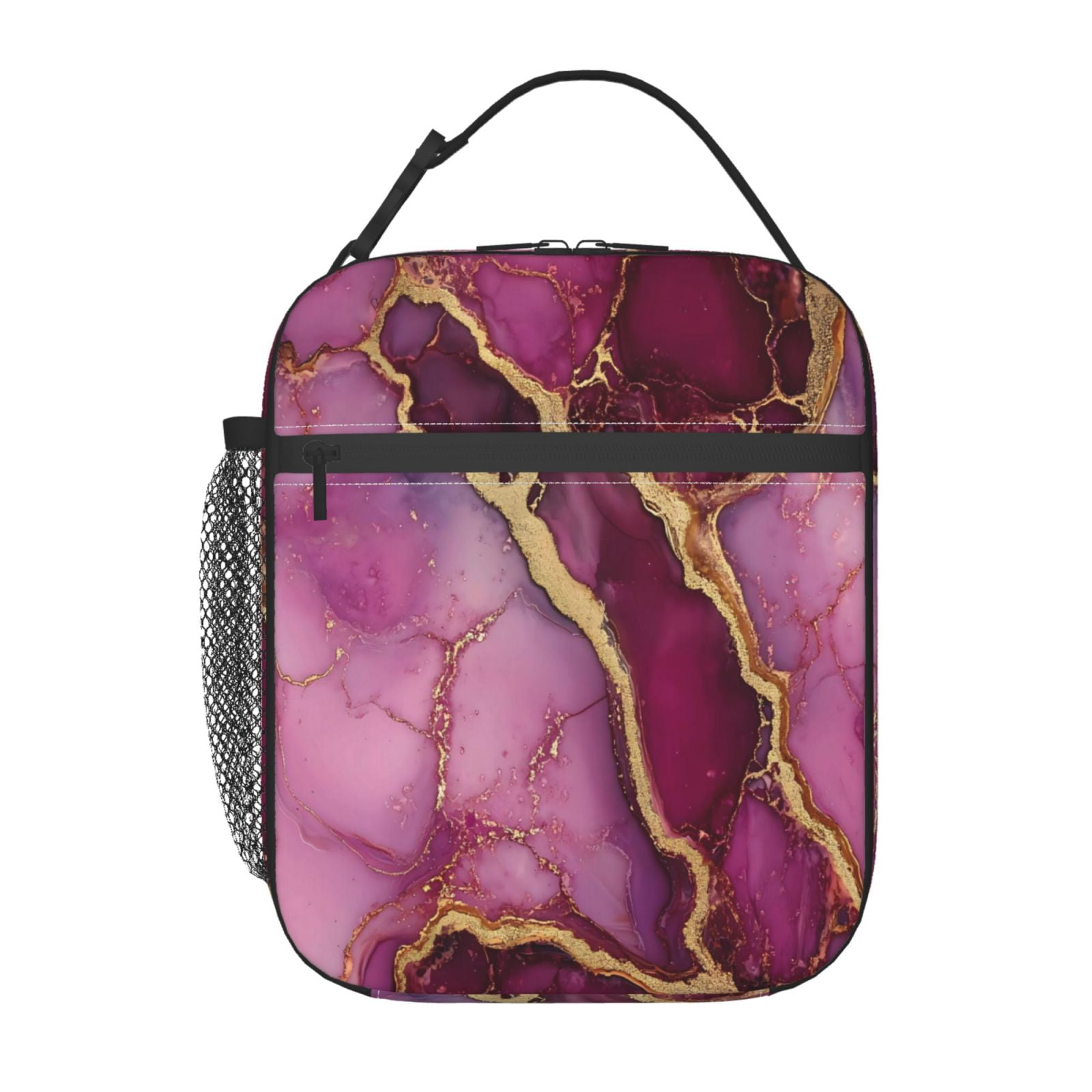Lunch Bag For Women Men Insulated Portable Lunch Box Bento Box Office Picnic Travel Cooler Bag Purple Red Marble