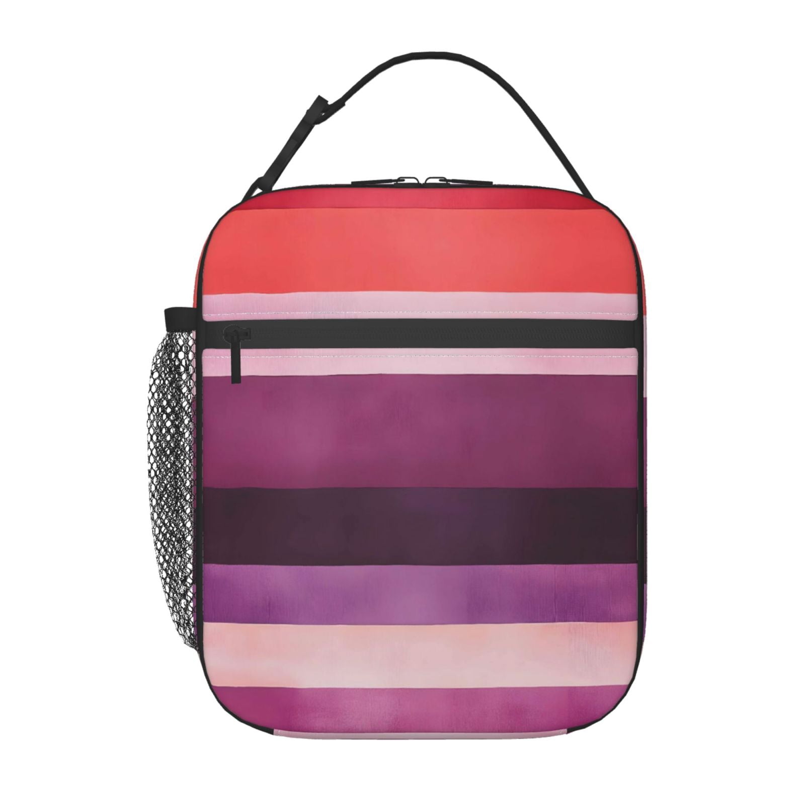 Lunch Bag For Women Men Insulated Portable Lunch Box Bento Box Office Picnic Travel Cooler Bag Purplish Red Stripe_82927_2