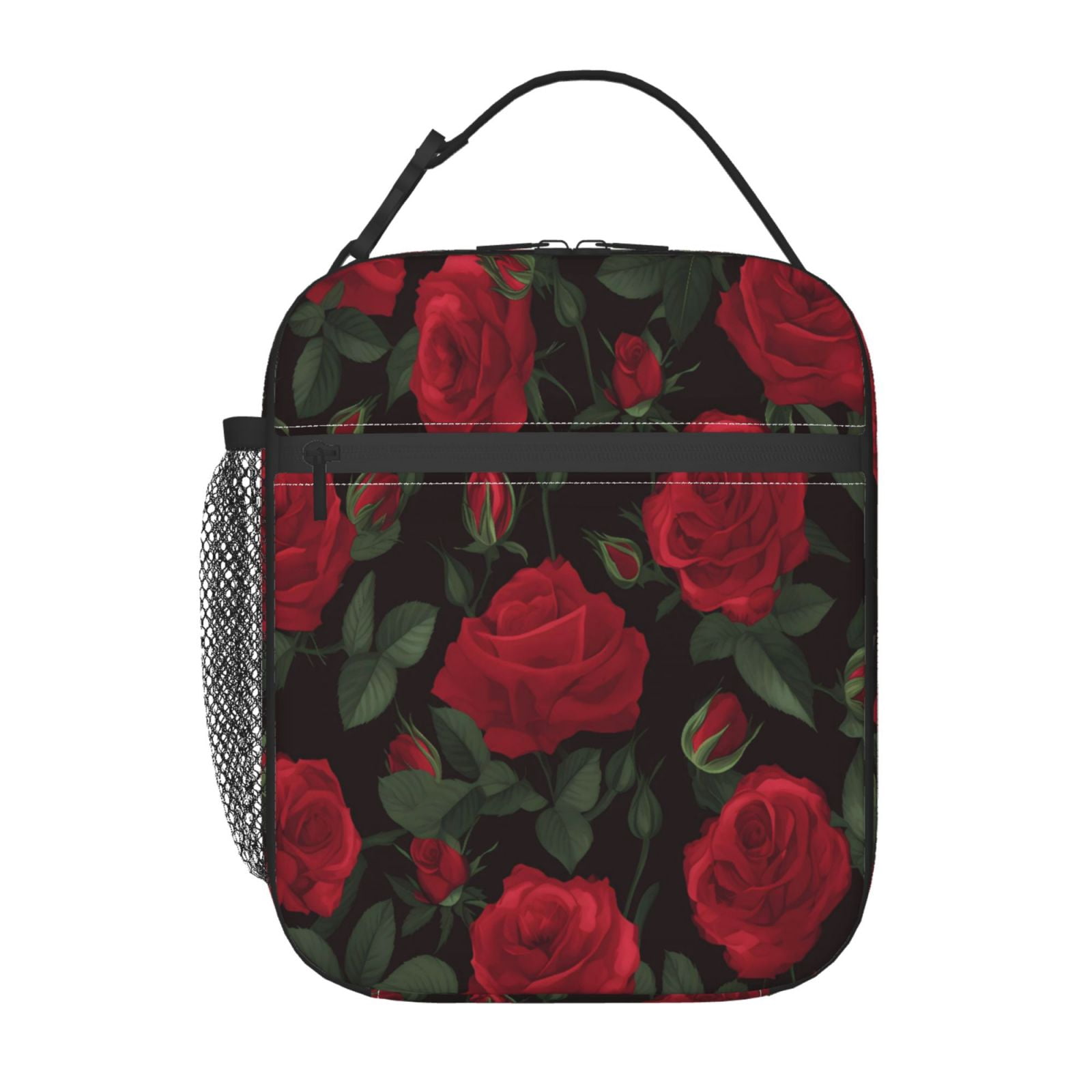 Lunch Bag For Women Men Insulated Portable Lunch Box Bento Box Office Picnic Travel Cooler Bag Red Rose Flower (2)