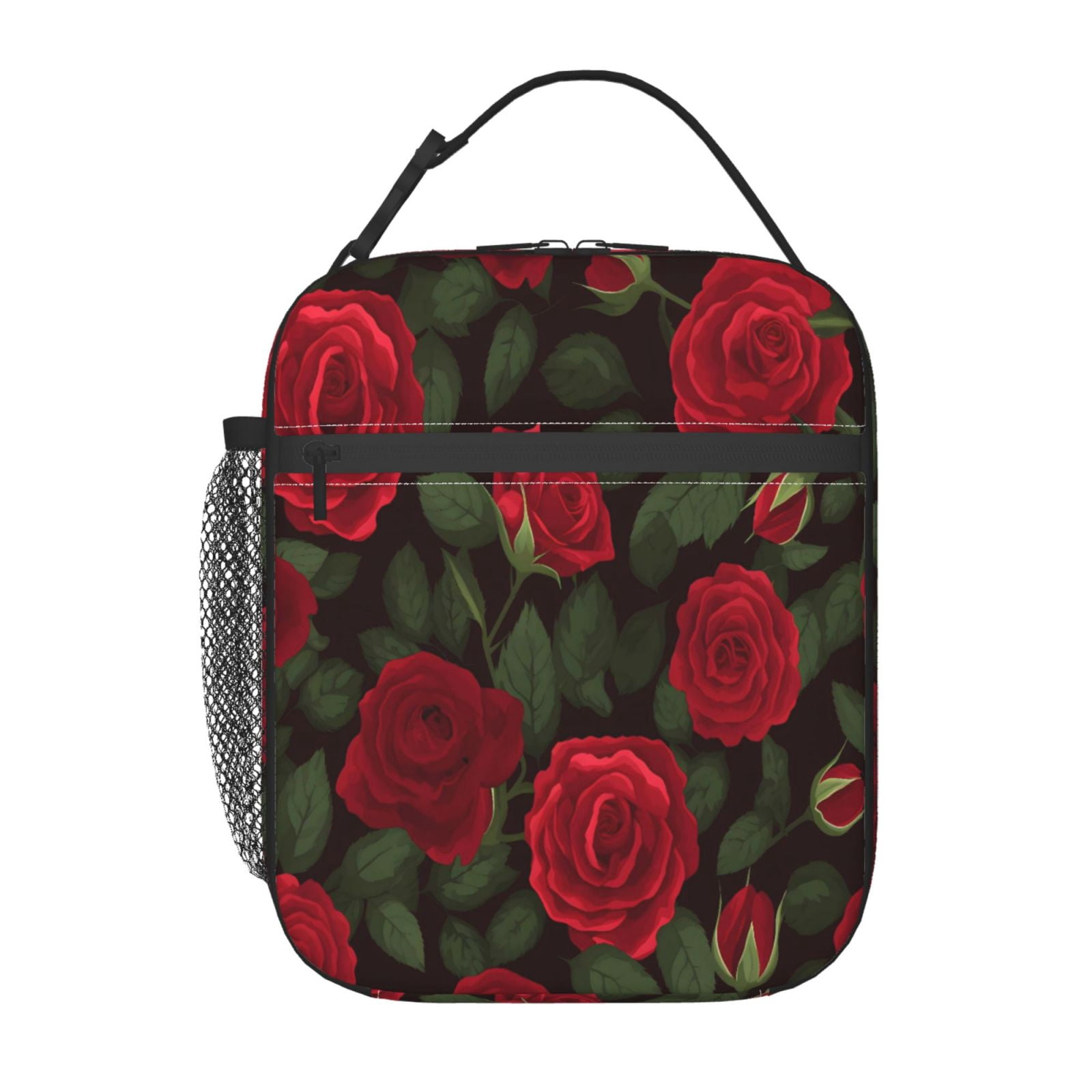 Lunch Bag For Women Men Insulated Portable Lunch Box Bento Box Office Picnic Travel Cooler Bag Red Rose Flower