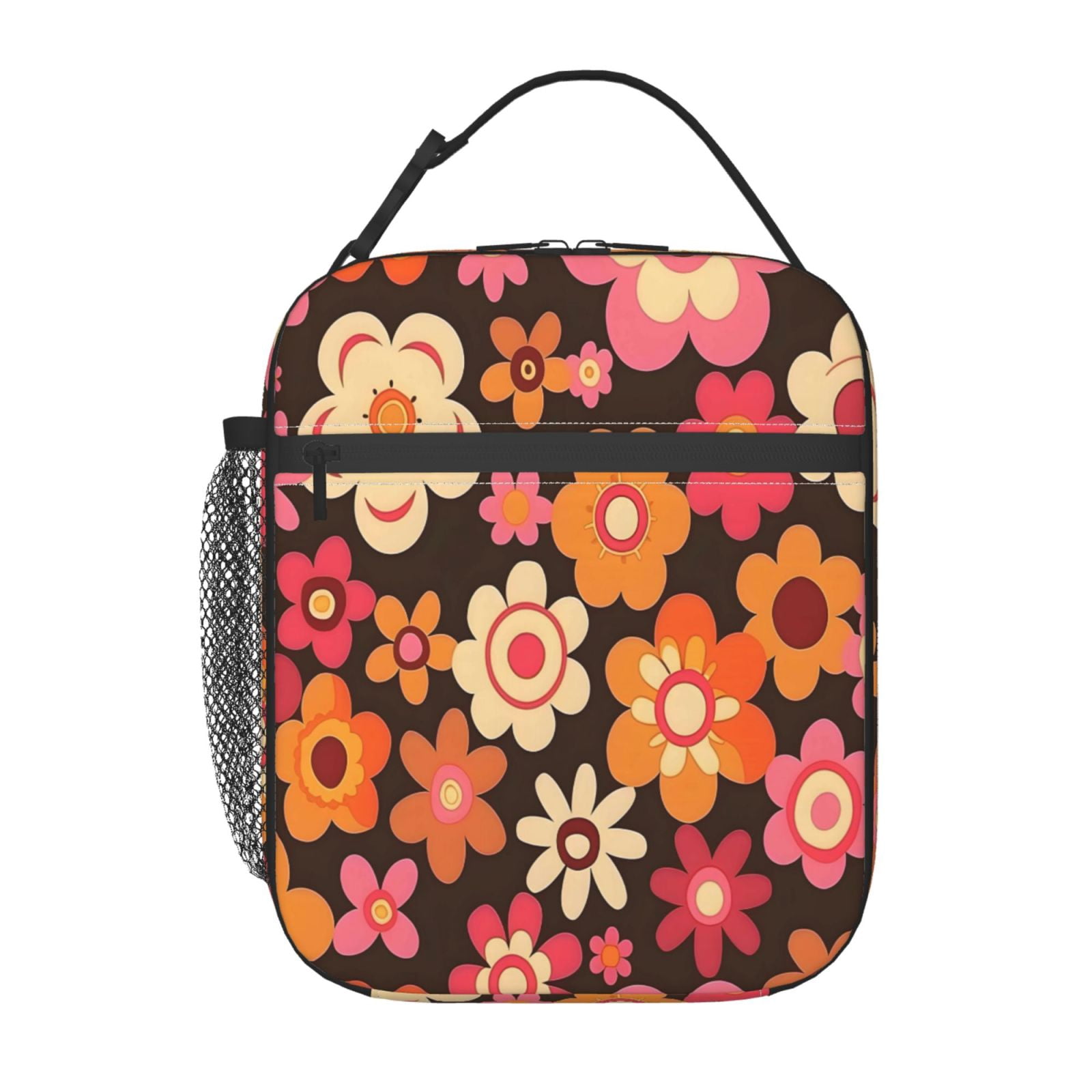 Lunch Bag For Women Men Insulated Portable Lunch Box Bento Box Office Picnic Travel Cooler Bag Retro Groovy Flowers Pattern (10)