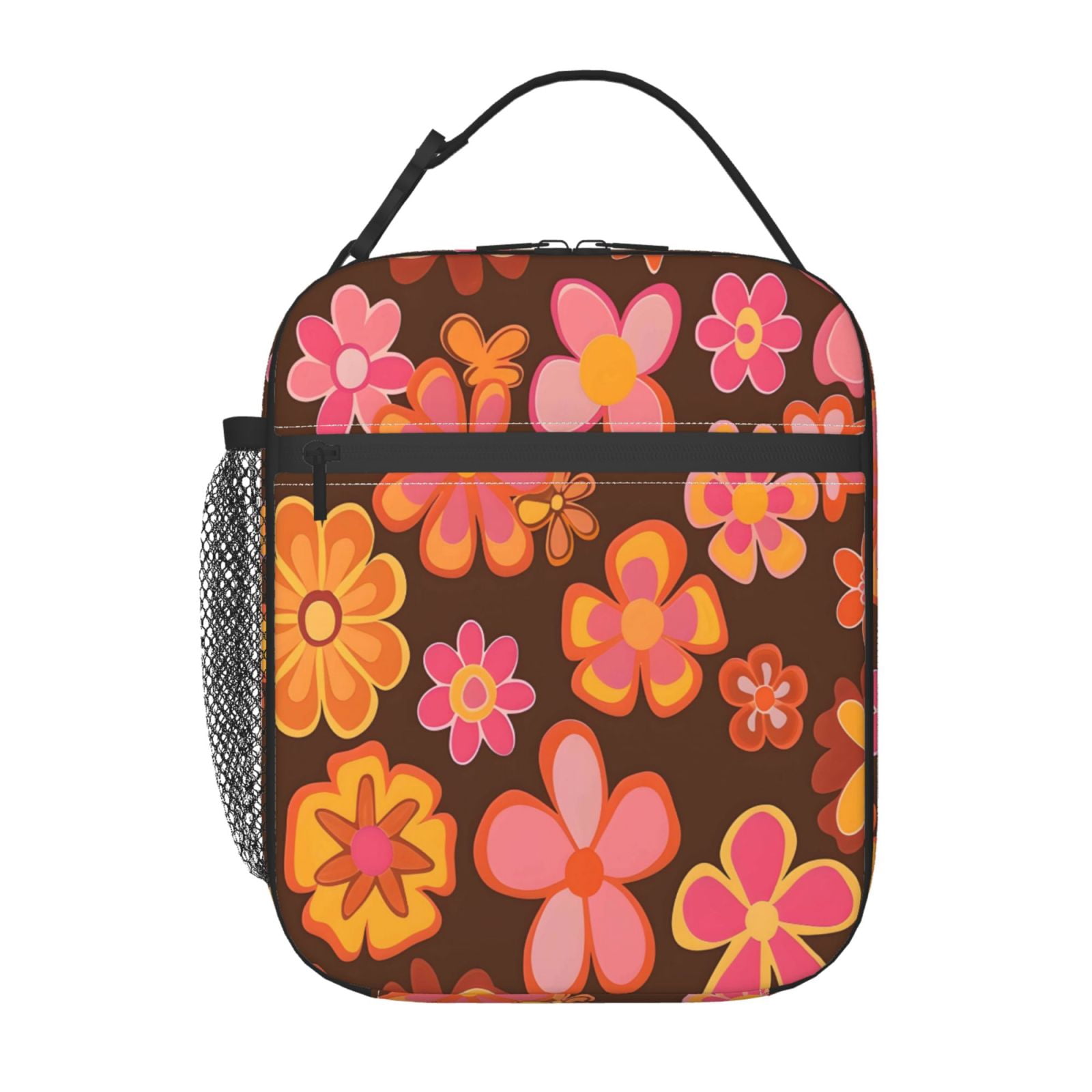 Lunch Bag For Women Men Insulated Portable Lunch Box Bento Box Office Picnic Travel Cooler Bag Retro Groovy Flowers Pattern (11)