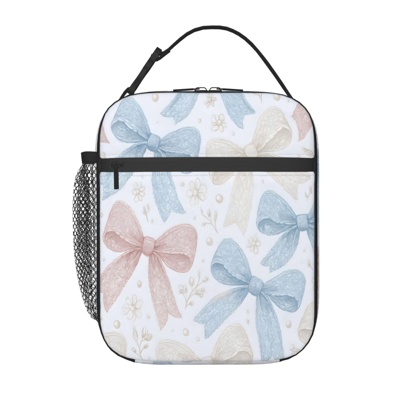 Lunch Bag For Women Men Insulated Portable Lunch Box Bento Box Office Picnic Travel Cooler Bag Romantic Vintage Lace Ribbon Bow Pattern
