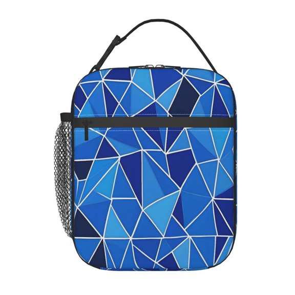 Lunch Bag For Women Men Insulated Portable Lunch Box Bento Box Office Picnic Travel Cooler Bag Royalblue Geometric Lines_4